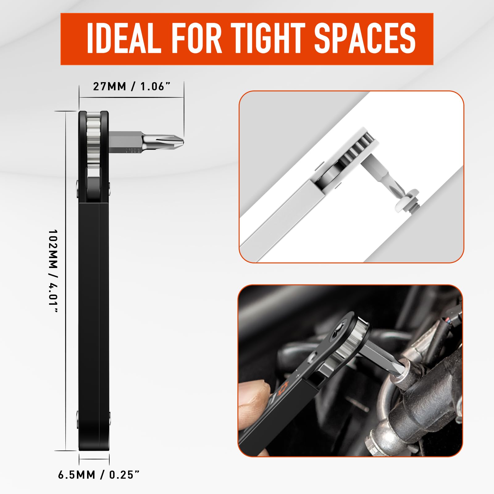 ZOOI 22-in-1 Ratcheting Pocket Screwdriver Set - 90 Degree Right Angle Screwdriver with Low Profile Design - Perfect EDC Tool for Tight Spaces - Ideal Gift for Men, DIY Enthusiasts & Mechanics (Use for Electronics Repair, Automotive Work & Home Improvement Projects)