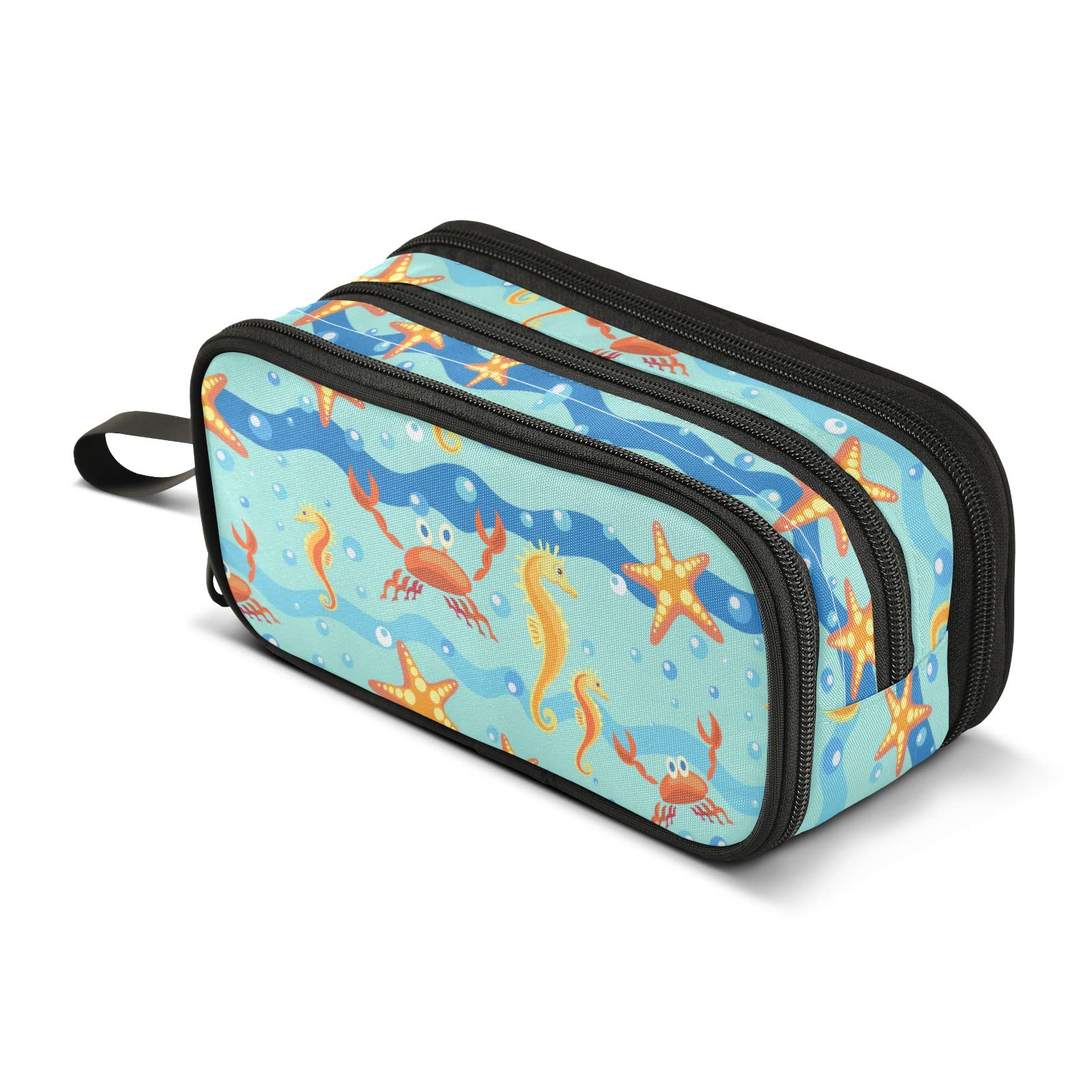 J JOYSAY Large Capacity Seahorse Starfish Pencil Case - Cute School Supplies Organizer for Kids, Teens & Adults - Perfect for School, Office & Travel Accessories Storage