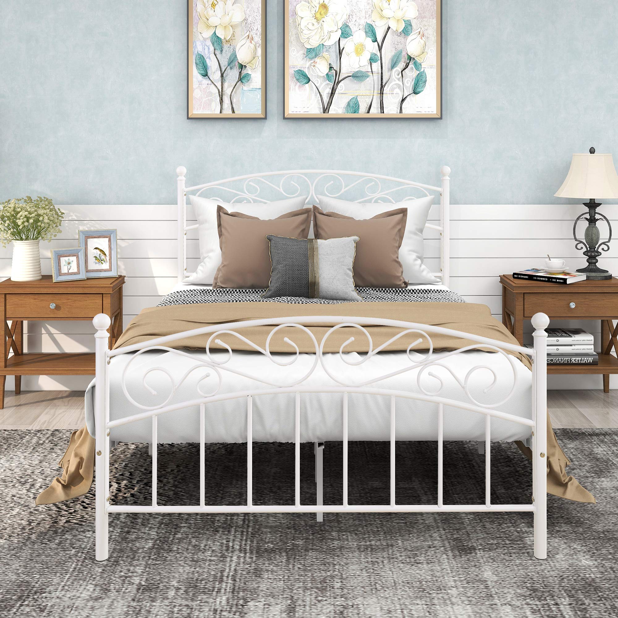 Full Size Metal Bed Frame with Headboard & Footboard - Sturdy White Steel Platform - Fits Mattress Perfectly - Easy DIY Assembly - Ideal for Bedroom, Guest Room & Dormitory