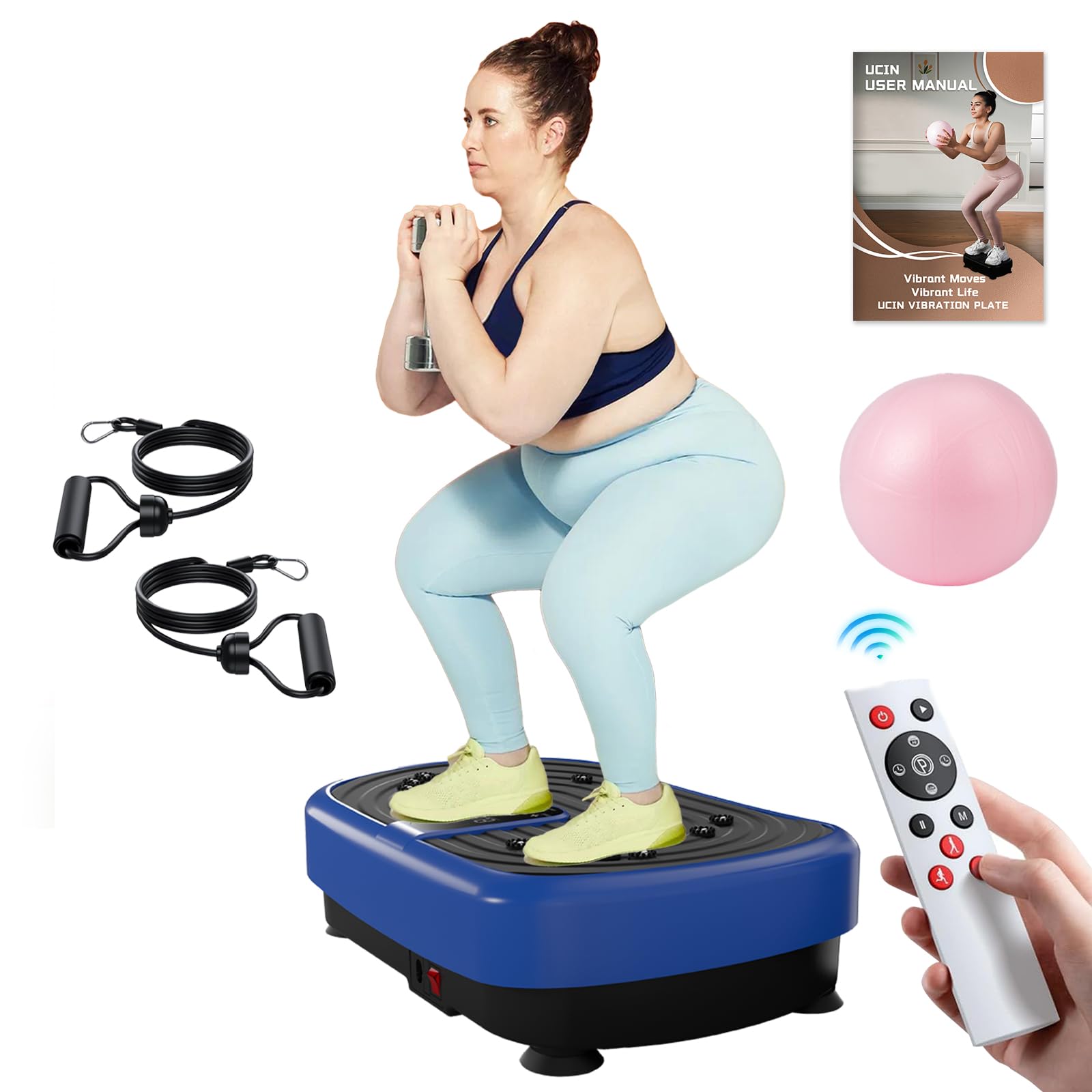 UCIN Vibration Plate Exercise Machine for Weight Loss & Home Fitness - 330 Lbs Capacity Vibrating Platform with Resistance Bands & Pilates Ball - Lymphatic Drainage & Muscle Toning for Women & Men - Perfect for Home Gym, Office Workout & Physical Therapy