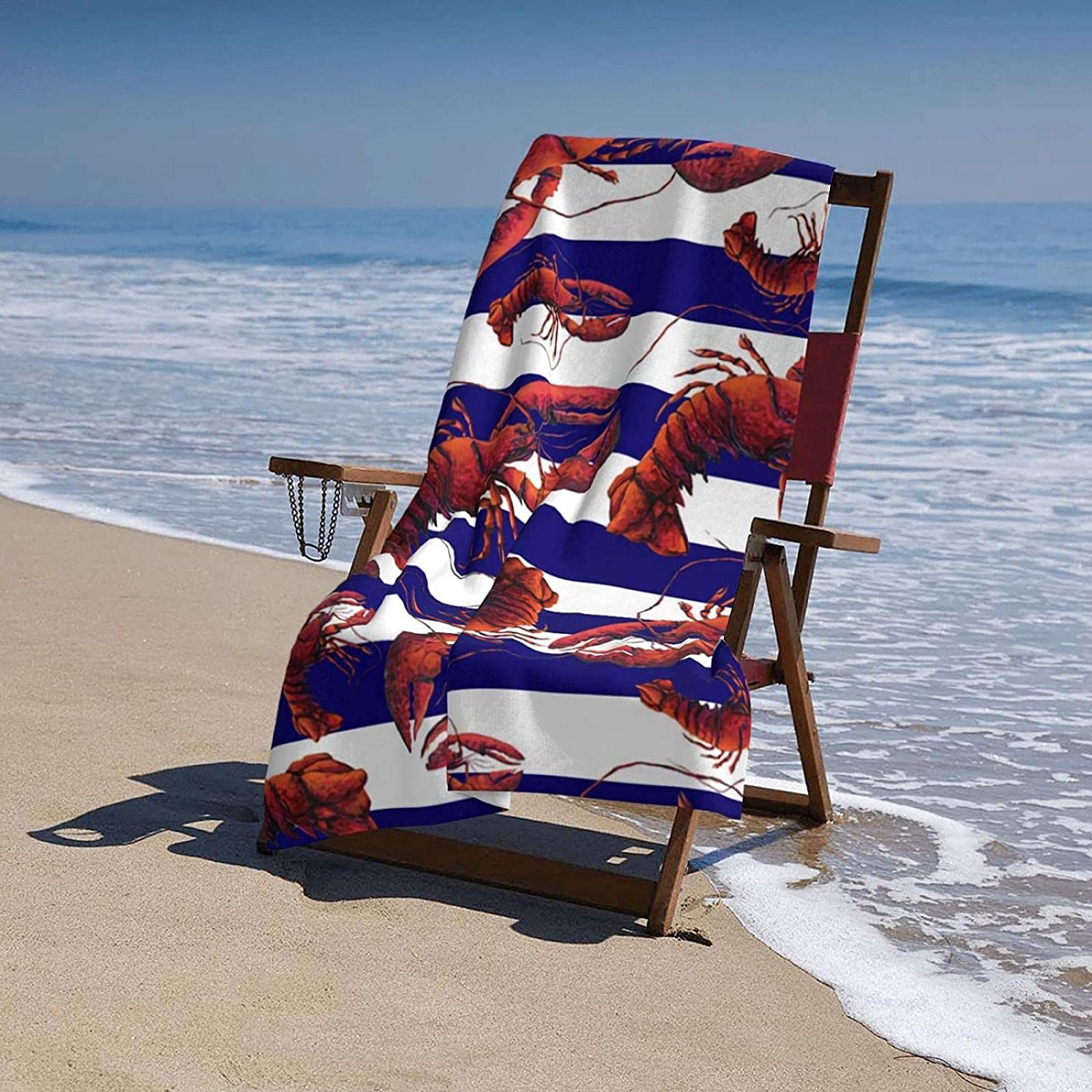 Striped Lobster Beach Towel - Quick Drying, Super Soft & Absorbent Lightweight Bath Towel for Swimming Pool, Travel, and Beach Vacation