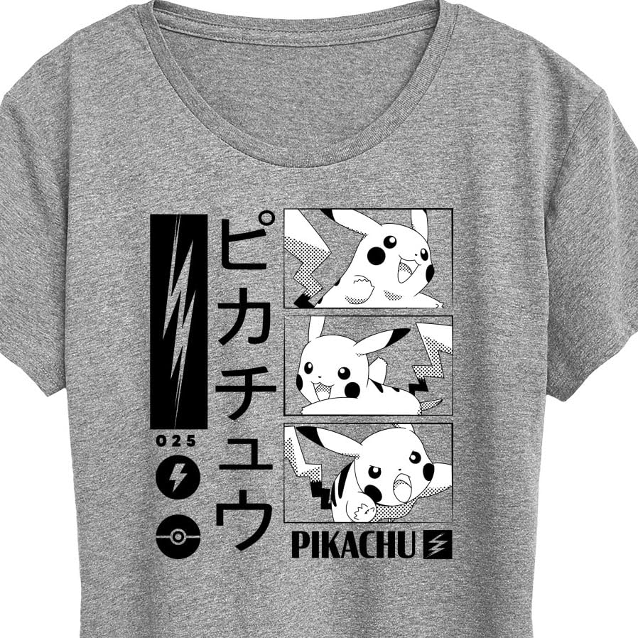 HYBRID APPAREL Women's Pikachu Manga Graphic T-Shirt - Pokemon Anime Short Sleeve Tee for Casual Wear, Cosplay & Anime Conventions