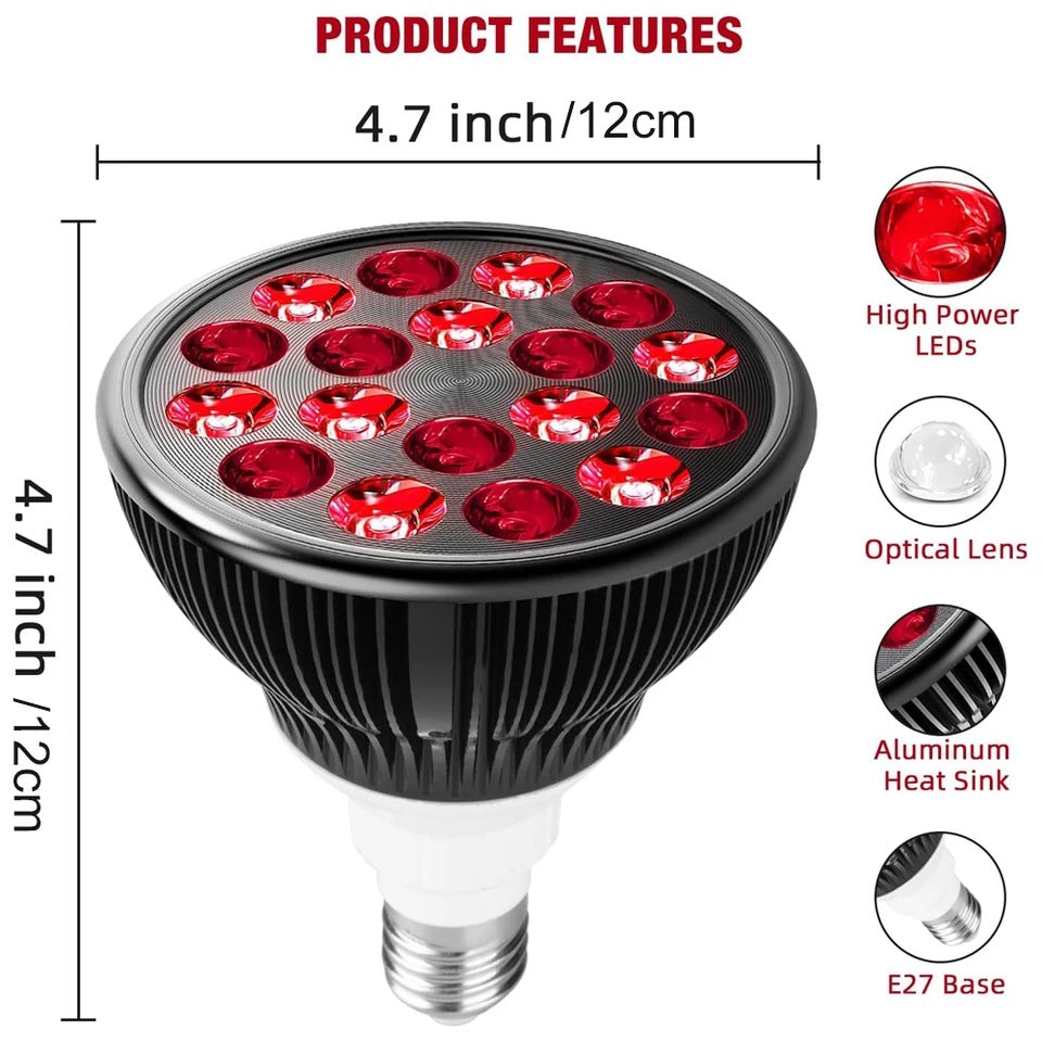 18W PAR38 LED Red Light Therapy Lamp - 660nm Red & 850nm Near Infrared Dual Wavelength for Pain Relief, Skin Rejuvenation - Includes Adjustable Floor Stand & Table Clip - Perfect for Home Spa, Physical Therapy & Beauty Treatments