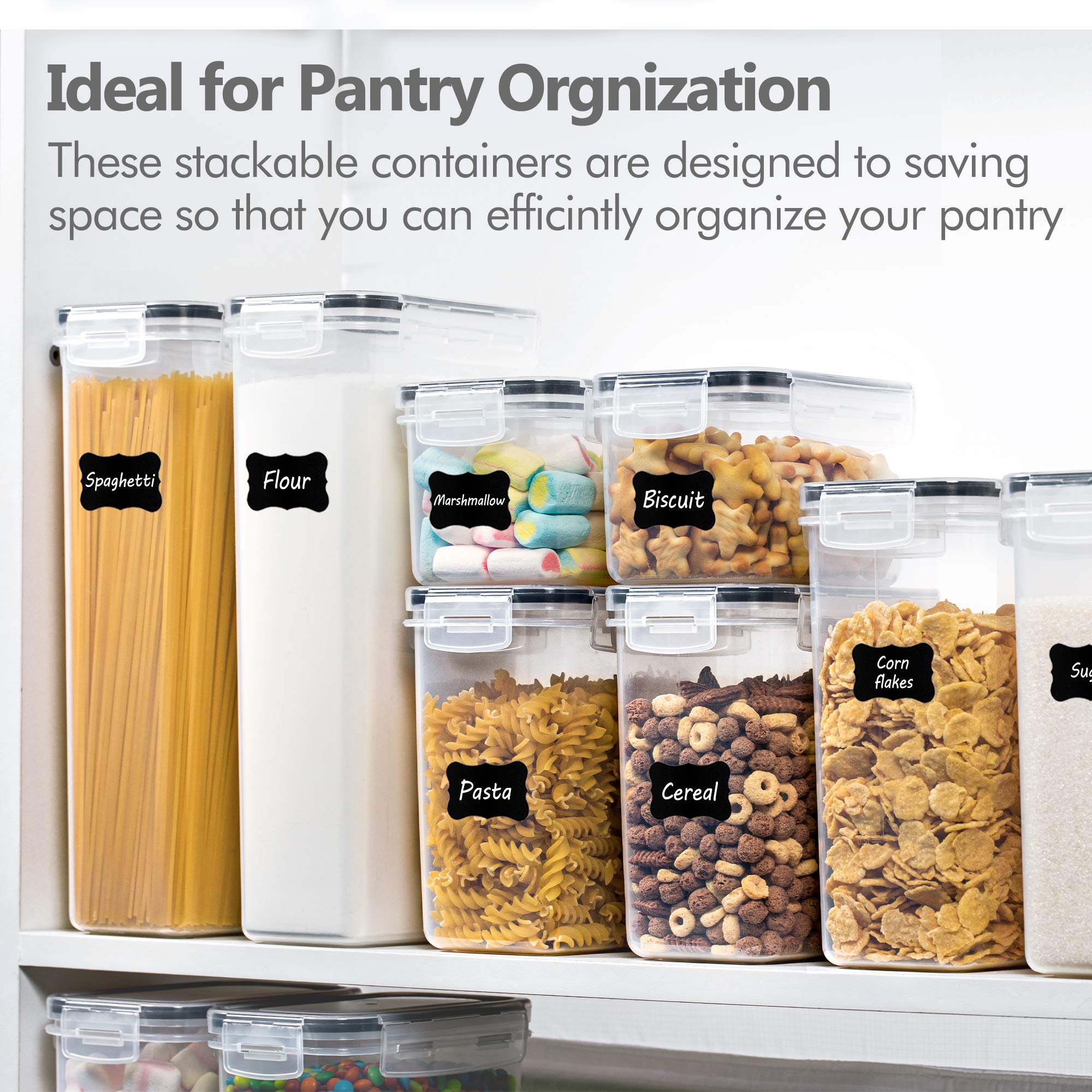 CHEFSTORY 8-Piece Airtight Food Storage Containers Set with Lids - BPA-Free Plastic Canisters for Flour, Sugar, Cereal & Dry Food - Kitchen & Pantry Organization Essentials (Ideal for Baking, Meal Prep & Bulk Food Storage)