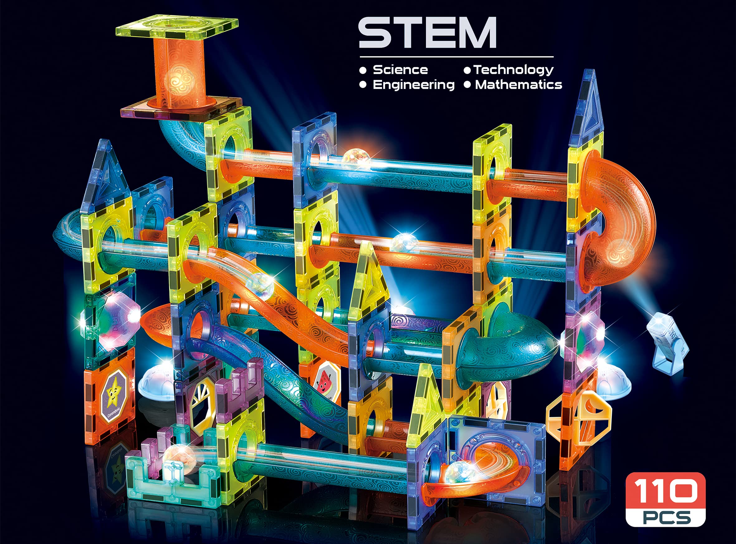 Magnetic Tiles Building Blocks for Kids - 110pcs STEM Learning Toys with Marble Run for Boys & Girls Ages 3-10 | Educational STEAM Construction Set | Perfect Christmas & Birthday Gift for Toddlers | Great for Classroom, Playroom & Home Learning Activities