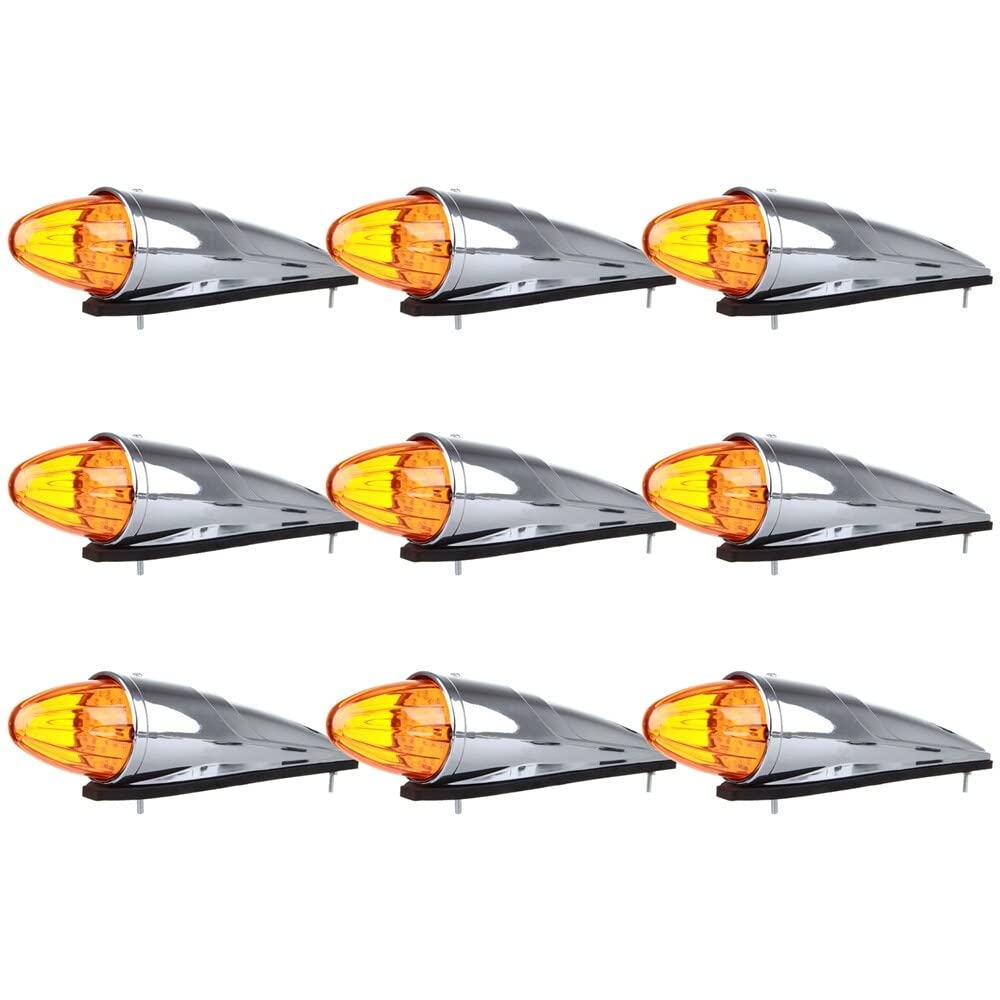 9x17 LED Amber Torpedo Cab Marker Lights - Heavy Duty Truck Replacement for International, Kenworth, Peterbilt, Freightliner & Mack - Durable Chrome Housing with Amber Lens - Perfect for Semi Trucks, Trailers & Commercial Vehicles (Pair)