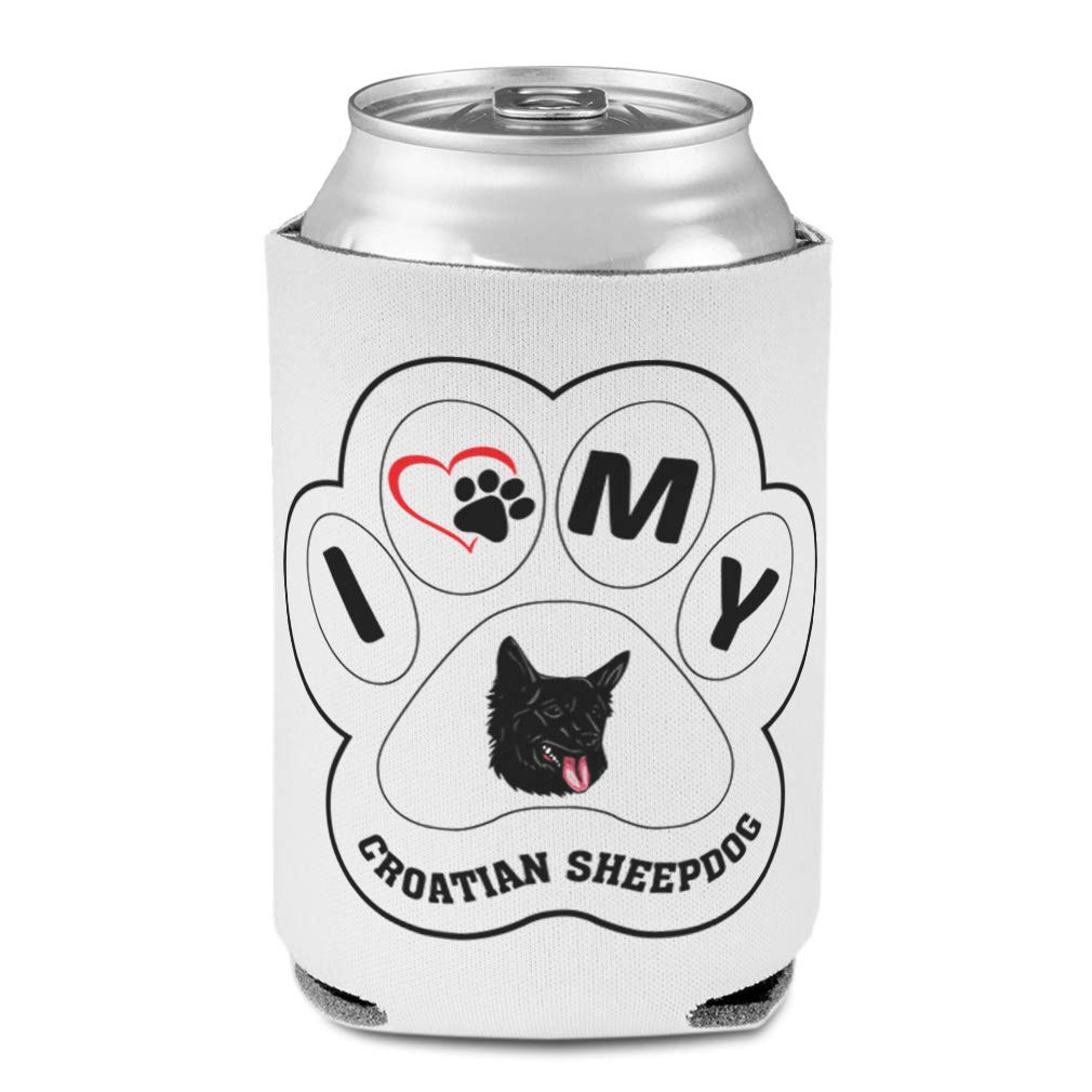Dog Paw Print Beer Can Cooler Sleeves - Insulated Drink Covers for Cans, Croatian Sheepdog Design - Perfect for Pool Parties, BBQs, and Scuba Diving Foam Events