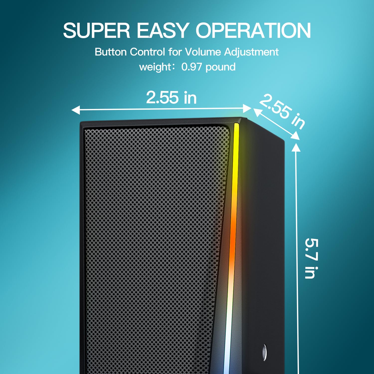 Computer Speakers with 3.5mm Aux, RGB Gaming Speakers with Volume Control, Desktop Speakers for PC/Monitor/Laptop/Tablet/Phone, Perfect for Gaming, Work, and Home Entertainment