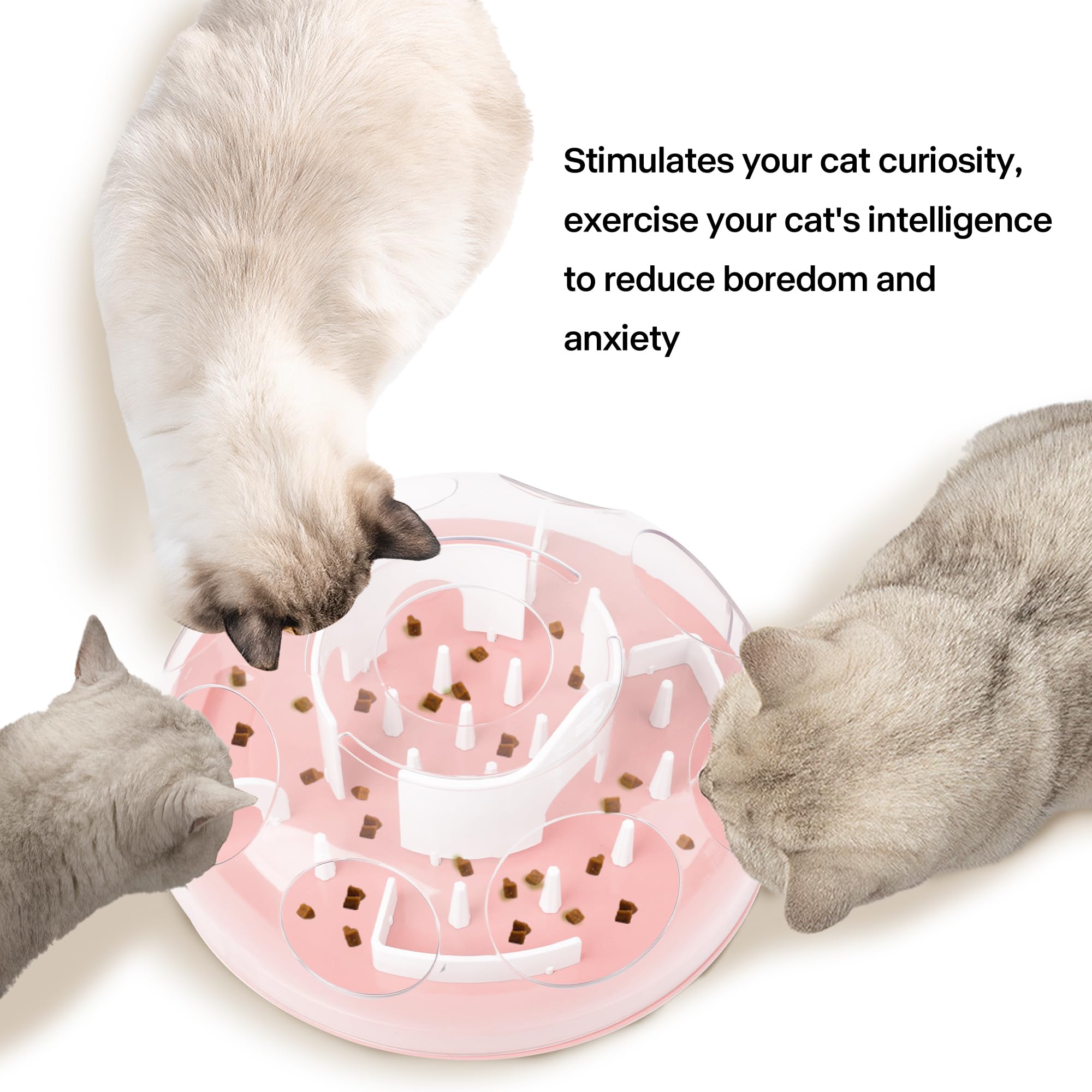Interactive Cat Puzzle Feeder - Slow Feeder Food Dispenser Toy for Indoor Cats - Mental Stimulation & Enrichment Game - Pink - Perfect for Boredom Relief & Mealtime Fun