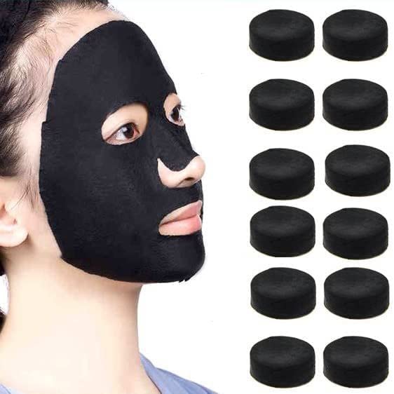 Krupasadhya Black Charcoal Compressed Facial Sheet Mask - 12 Pack | Disposable DIY Face Pack for Deep Cleansing & Detox | Portable & Easy to Use for Travel, Spa Days & At-Home Skincare
