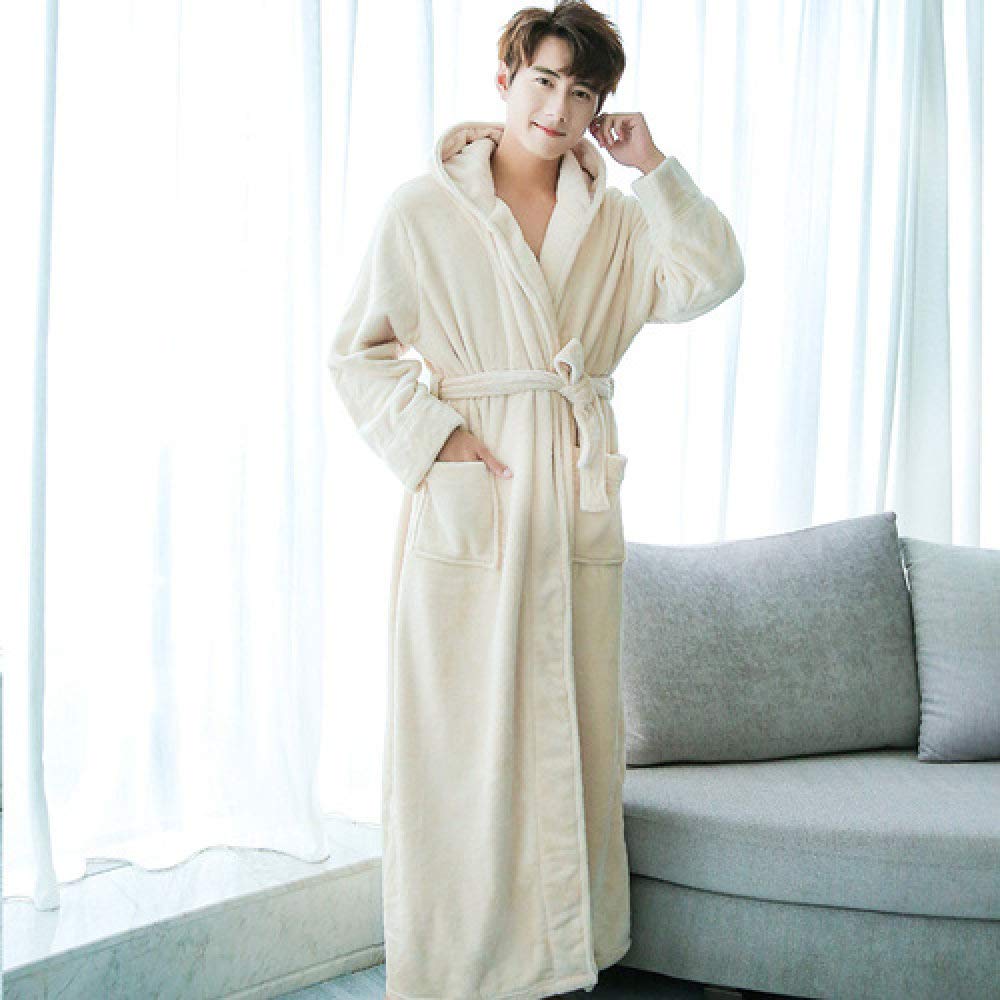 SDCVRE Winter Bathrobe for Women & Men - Thickened Flannel Long Sleeve Hooded Robe - Soft Coral Velvet Pajamas & Nightgown - Perfect for Cold Weather, Spa Days & Cozy Home Relaxation (White, Size L, Fits 60-80kg)