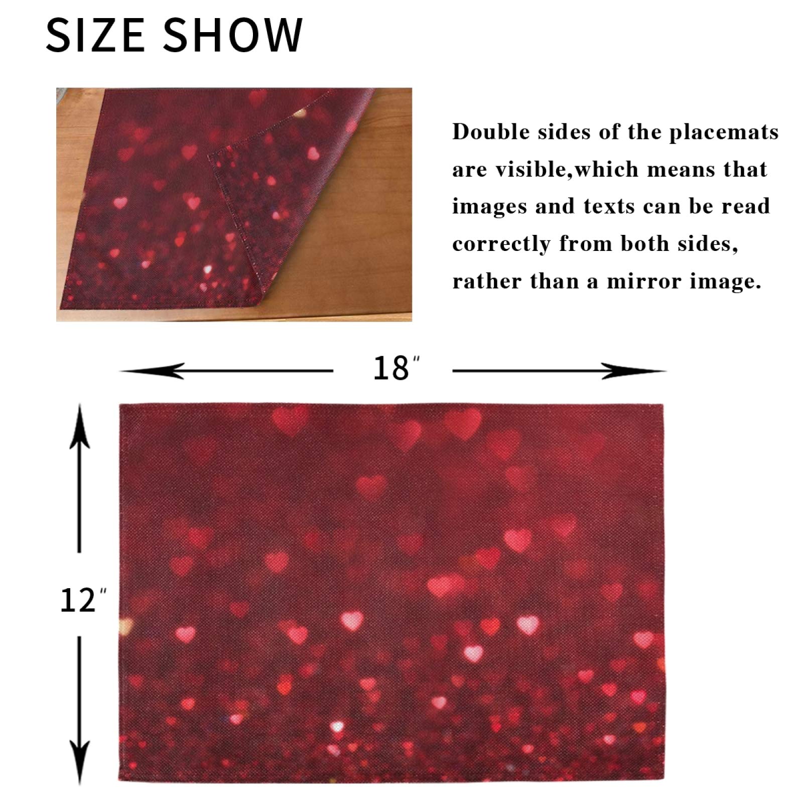 ALAZA Romantic Heart Red Valentine's Day Placemats Set of 4 - Non-Slip Vinyl Dining Table Mats 12x18 Inches for Kitchen & Home Decor - Perfect for Valentine's Dinners, Anniversary Celebrations & Romantic Date Nights