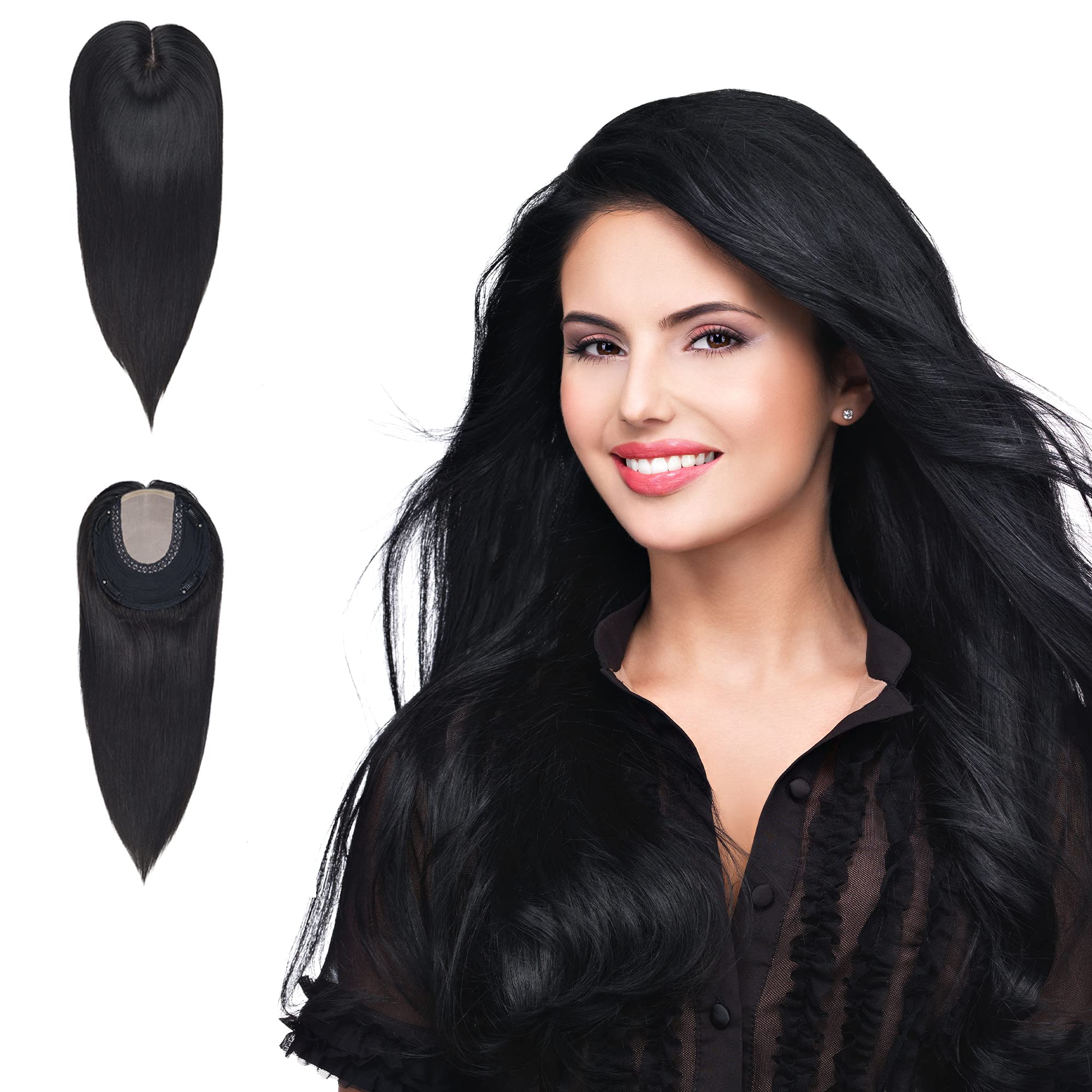 12 Inch Human Hair Toppers for Women with Thinning Hair - Silktop Base 6x6.5 with Weft, Real Virgin Human Hair Topper for Hair Loss & Grey Coverage (Natural Black) | Perfect for Daily Wear, Special Occasions & Hair Volume Enhancement