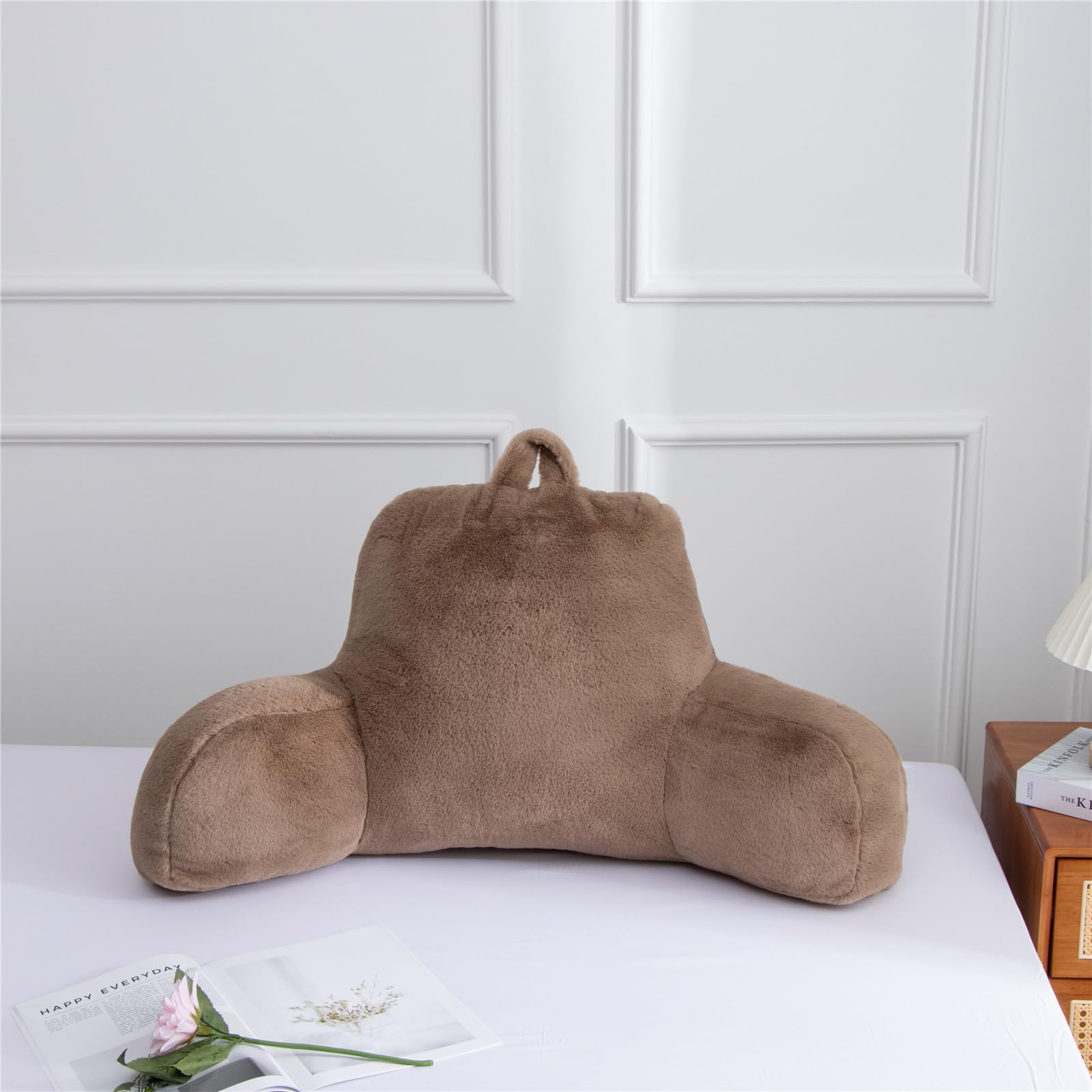 **Comfortable Adult Reading Pillow with Arms - Backrest Support for Sitting Up in Bed, Chair, or Sofa - Perfect for Reading, Relaxing, and Watching TV (Khaki)**