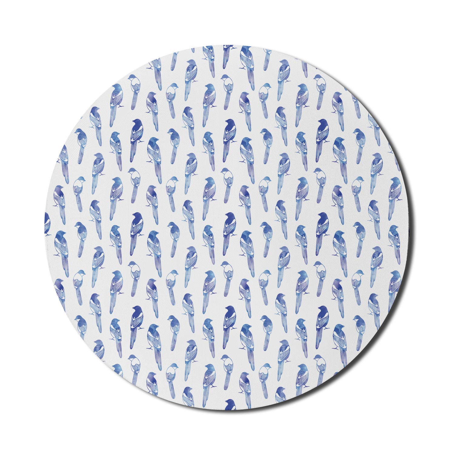 Ambesonne Round Non-Slip Gaming Mouse Pad - 8 Inch Woodland Birds & Sparrows Design - Thick Rubber Computer Mousepad for PC, Laptop, Office & Home Use - Ceil Blue and White Pattern - Perfect for Work, Gaming & Decor