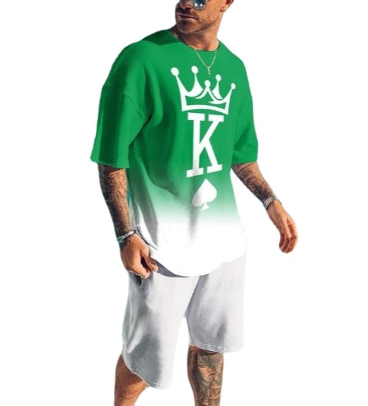 MARLLCO Men's Summer Tracksuit Set - 2 Piece Short Sleeve T-Shirt & Athletic Shorts with 3D Poker Print | Gym Workout Outfit, Casual Streetwear, Sports Lounge Wear