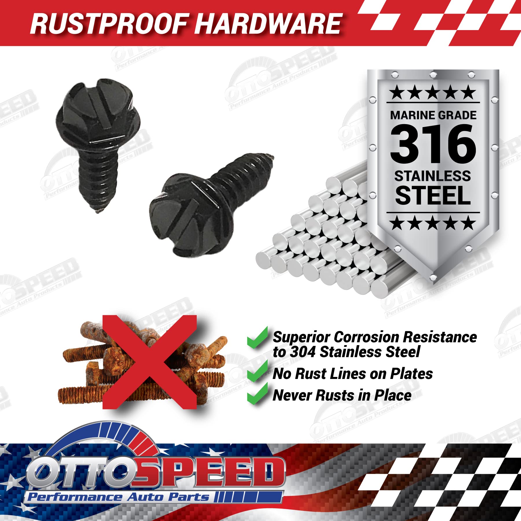 Black License Plate Screw Kit - Rustproof Self-Tapping Bolts for Cars, SUVs & Trucks - Easy Front/Rear Mounting