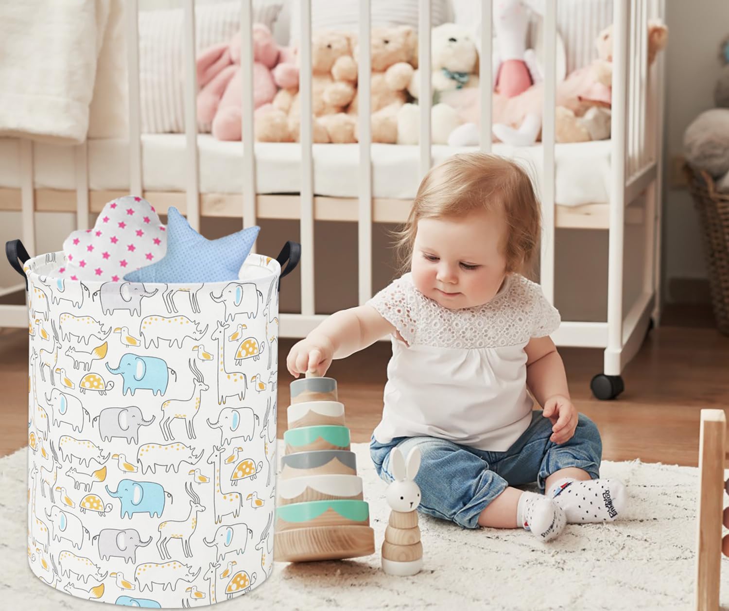 Animal-Themed Baby Laundry Basket & Toy Storage Bin - Nursery Hamper for Boys Room Decor, Baby Shower Gift for Bedroom & Bathroom Organization | Perfect for Kids' Room, Playroom & Daycare Storage