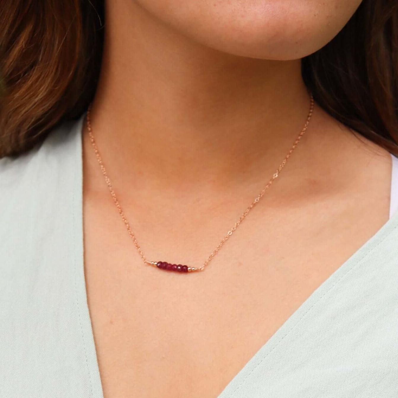 Sparkling Red Ruby Faceted Bead Bar Necklace for Women - Elegant Jewelry Gift for Birthday, Anniversary & Special Occasions
