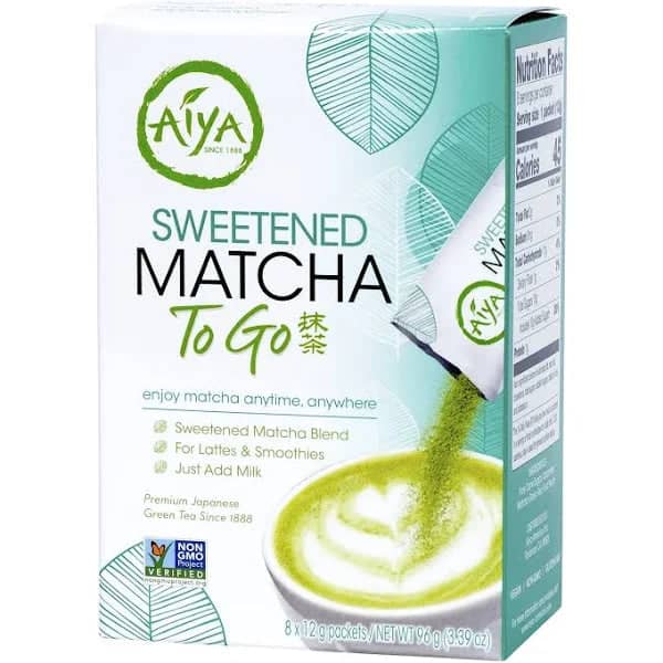 AIYA Sweetened Matcha Powder To Go - 8 Single-Serve Packets (12g Each) | Premium Instant Green Tea for Energy & Focus | Perfect for Office, Travel & On-The-Go Lifestyles | Expires June 20th