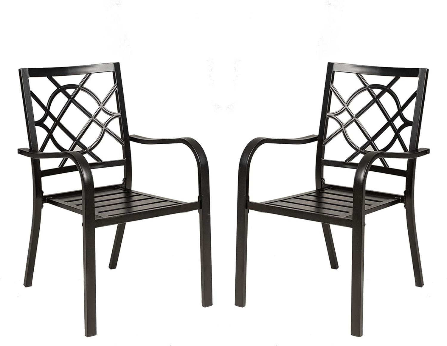 Wrought Iron Patio Outdoor Dining Chairs Set of 2 - Portable Black Stackable Metal Bistro Chairs for Garden, Backyard, Lawn - Indoor & Outdoor Use - Supports 300 lbs - Perfect for Dining, Lounging, and Entertaining