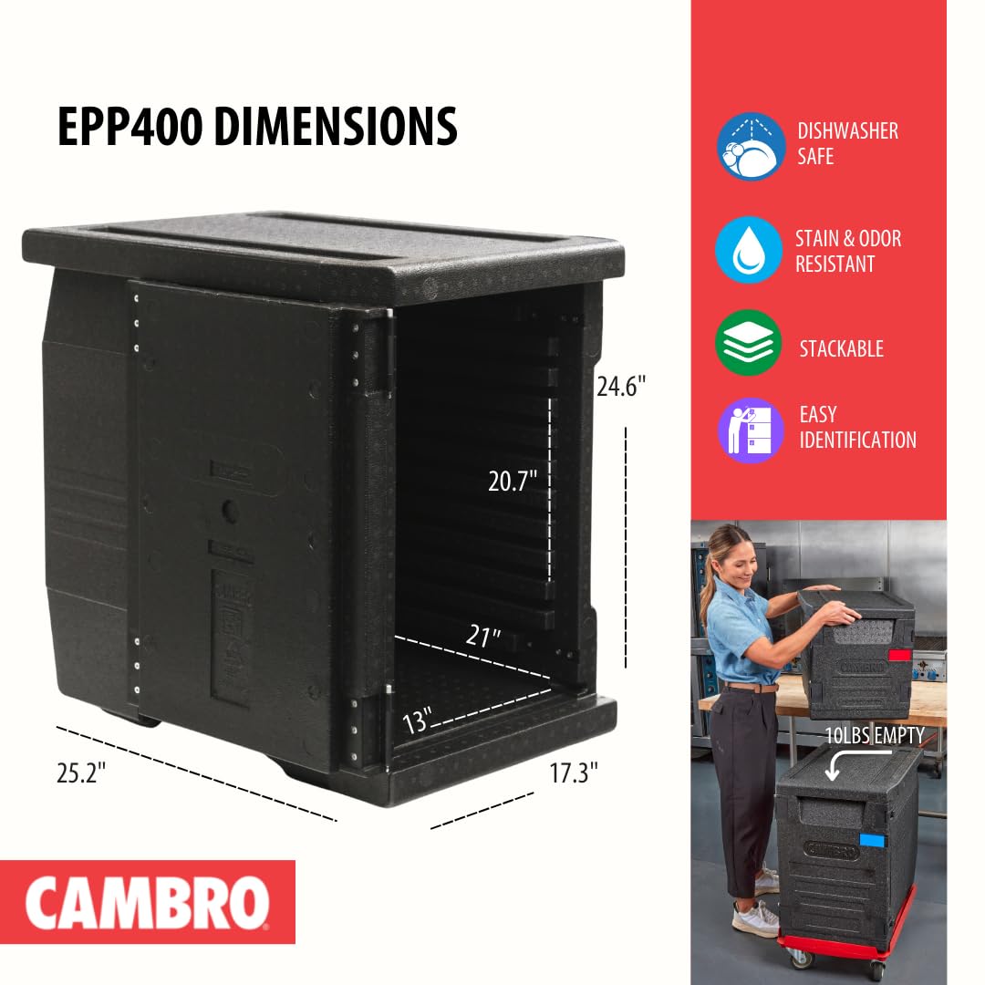 Cambro GoBox Insulated Food Carrier - Lightweight Thermal Hot Box for Catering & Transport (Holds Four 4-Inch Pans) - Front Load Gray Food Warmer | Perfect for Restaurants, Food Delivery & Outdoor Events