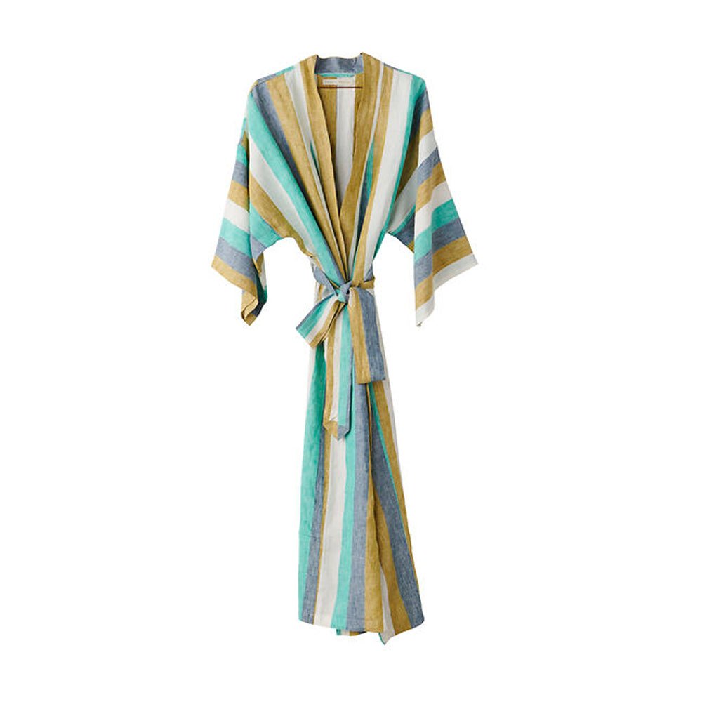Lagoon Stripe Linen Robe for Women - Lightweight Summer Beach Cover Up, Spa Bathrobe, Poolside Lounging & Vacation Essentials