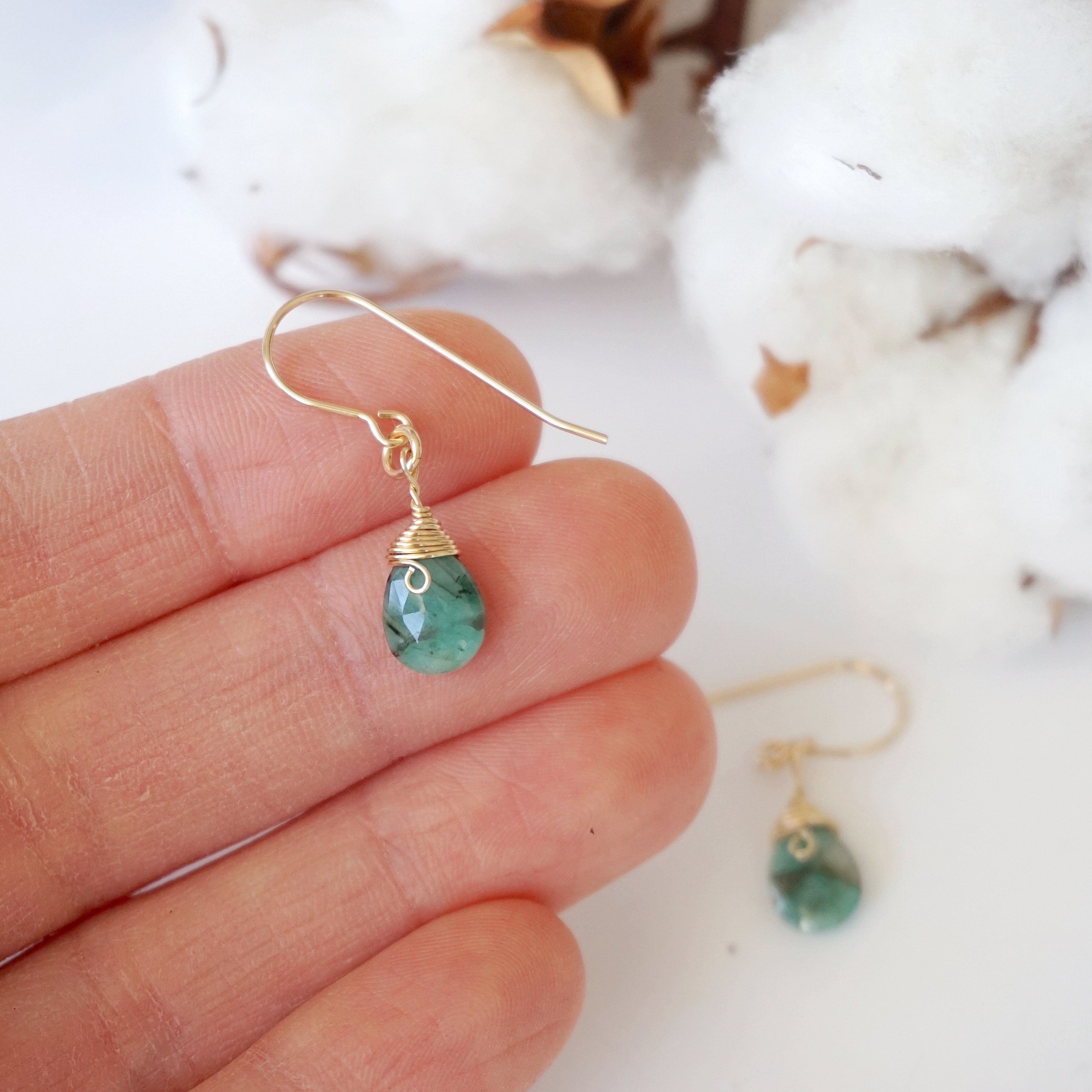 Emerald Teardrop Earrings 14k Gold Filled - Elegant Dangle Earrings for Women, Perfect for Weddings, Parties & Special Occasions