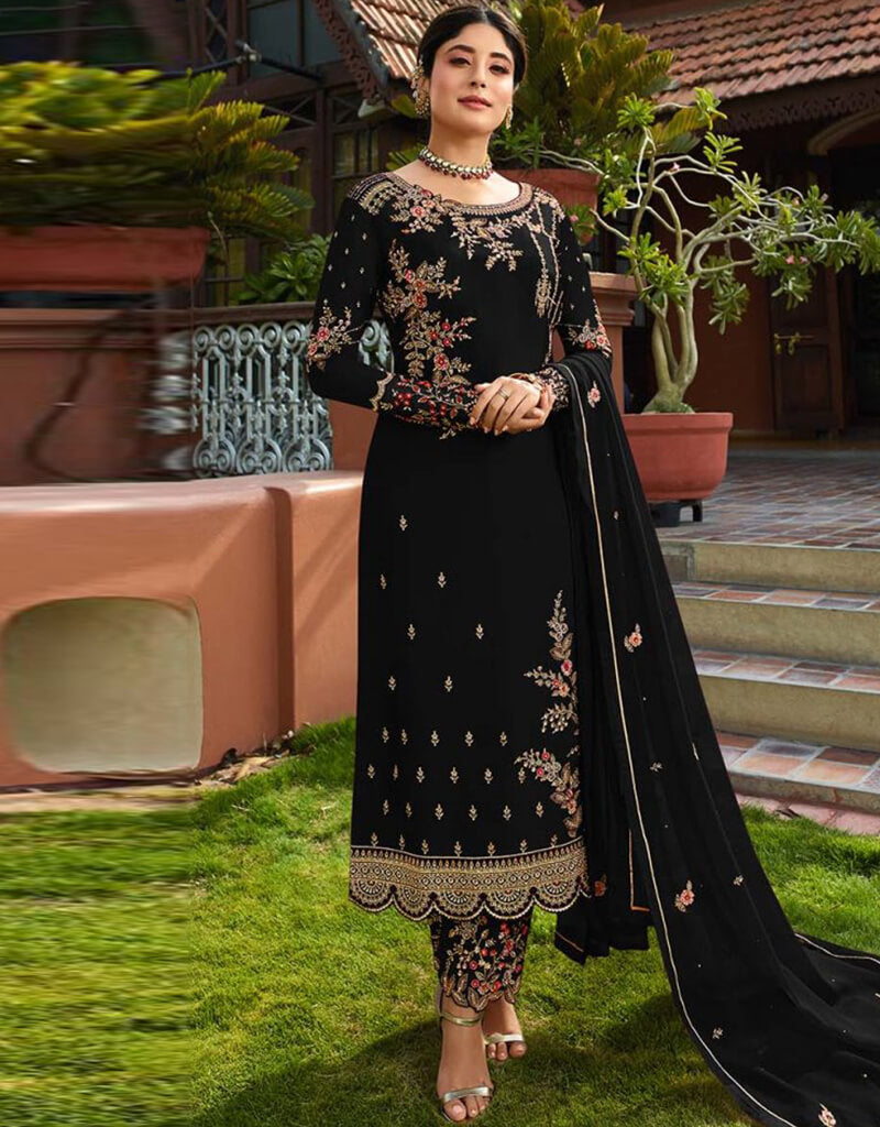 Elegant Black Pant Style Salwar Suit - Faux Georgette Fabric for Women - Perfect for Festivals, Weddings & Special Occasions