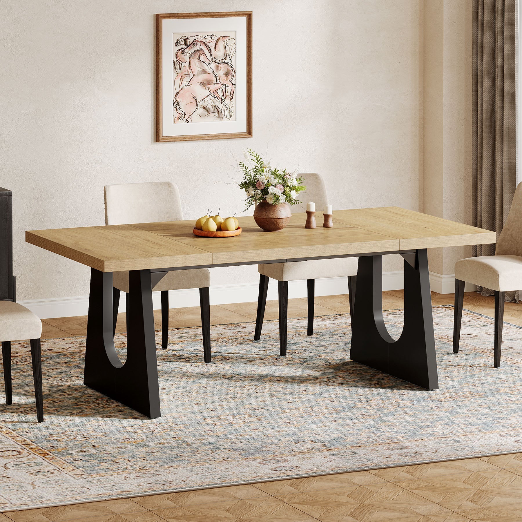 Solid Wood Dining Table 70 Inch Rectangular Kitchen Table for 6-8 People - Perfect for Family Gatherings & Dinner Parties