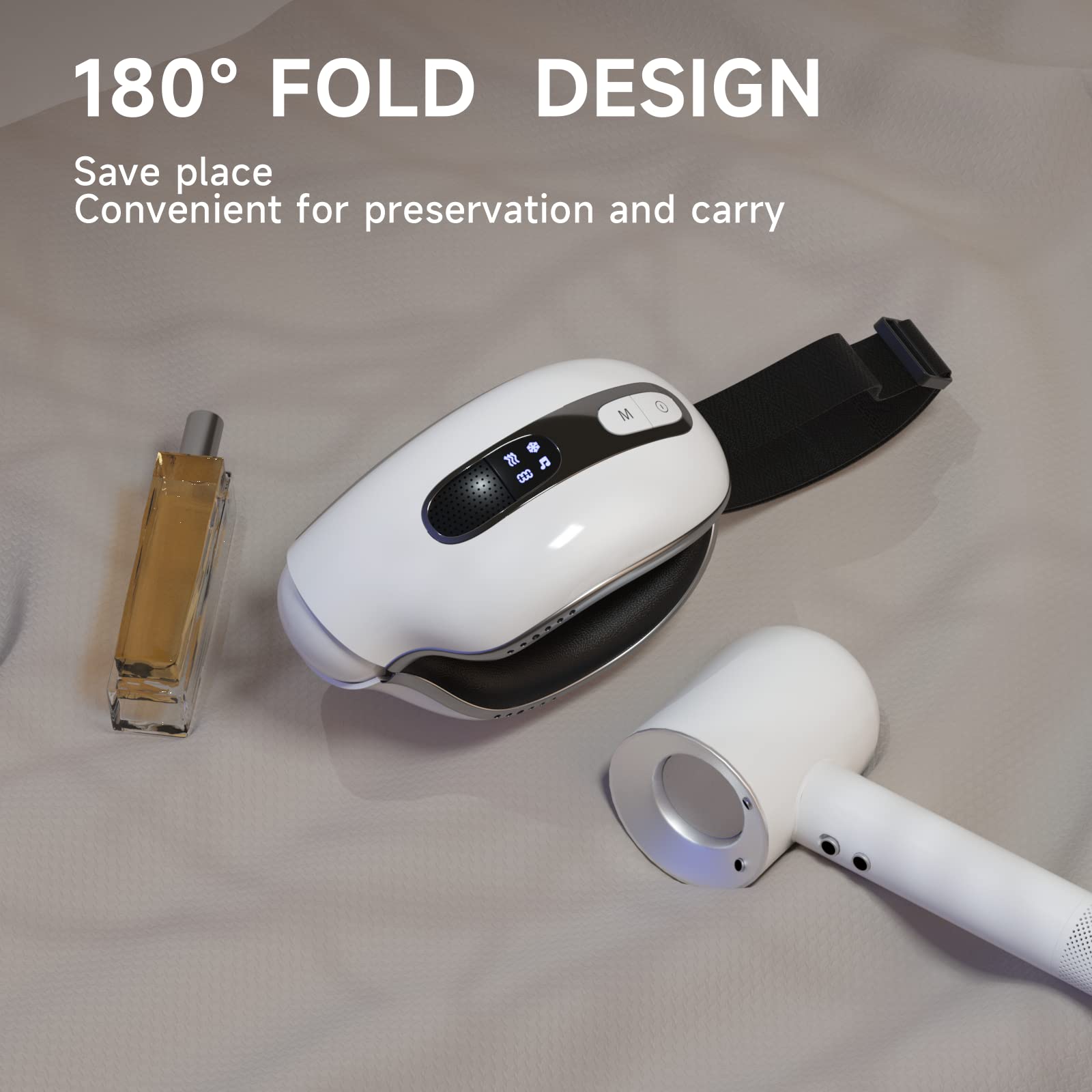 Rechargeable Bluetooth Eye Massager with Heat & Cooling Therapy for Migraine Relief, Dry Eyes, Dark Circles | Sleep Aid with Music | Perfect Gift for Women & Men (White) | Use for Home Relaxation, Office Stress Relief & Travel Comfort