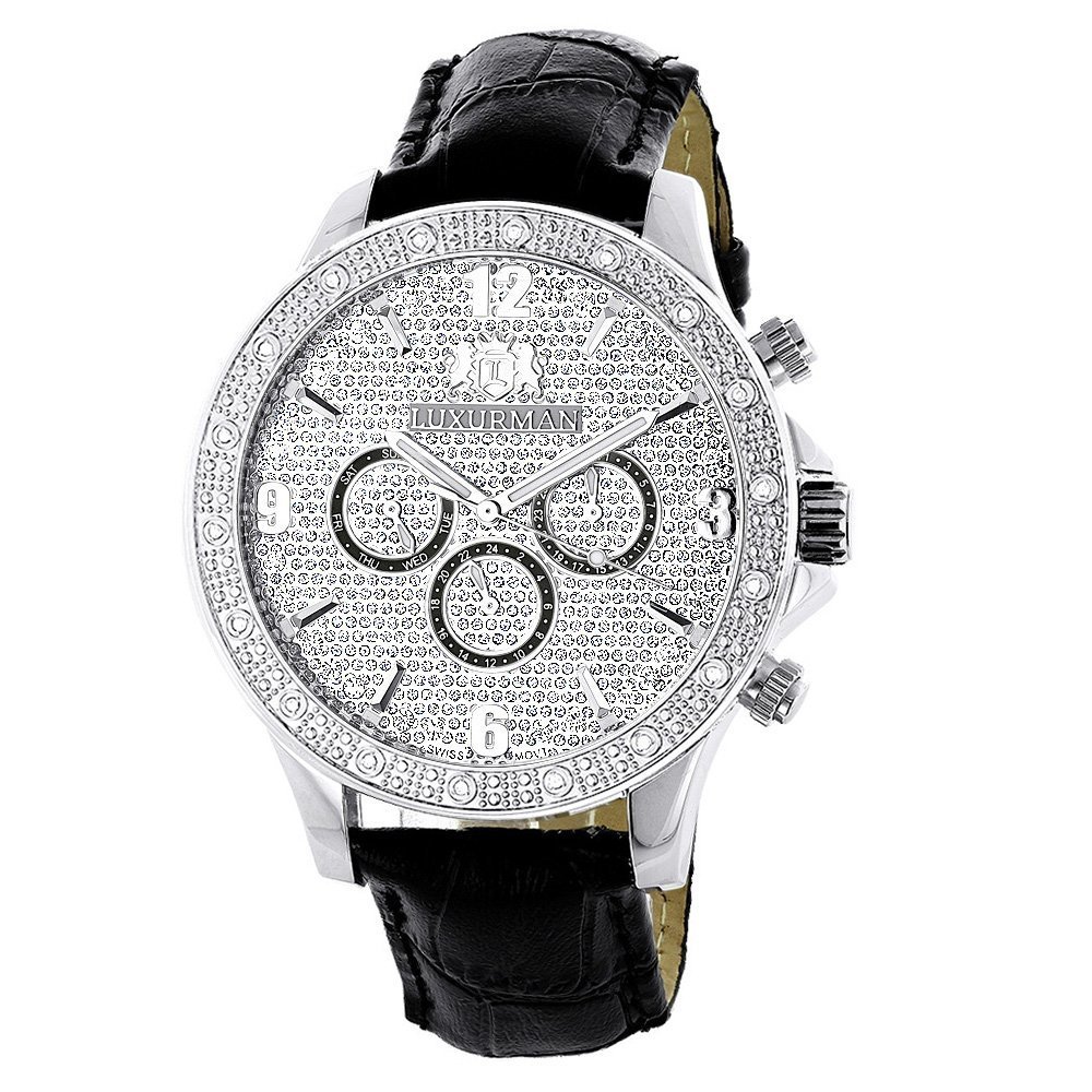 LUXURMAN Men's Diamond Watch - 0.18 CTW Genuine Diamonds, Waterproof Luxury Dress Watch for Business & Formal Occasions