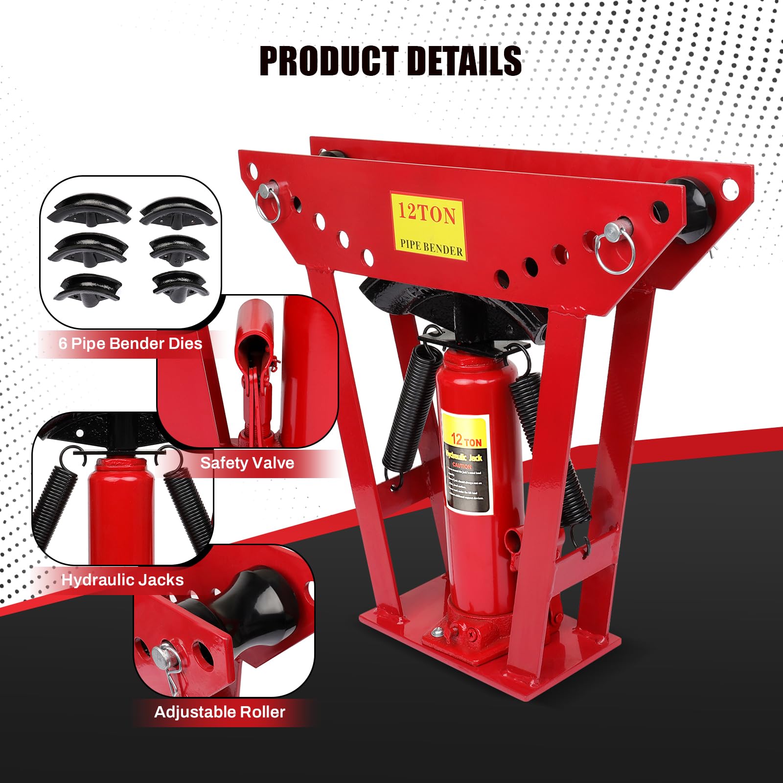 12 Ton Hydraulic Pipe Bender with 6 Dies (1/2