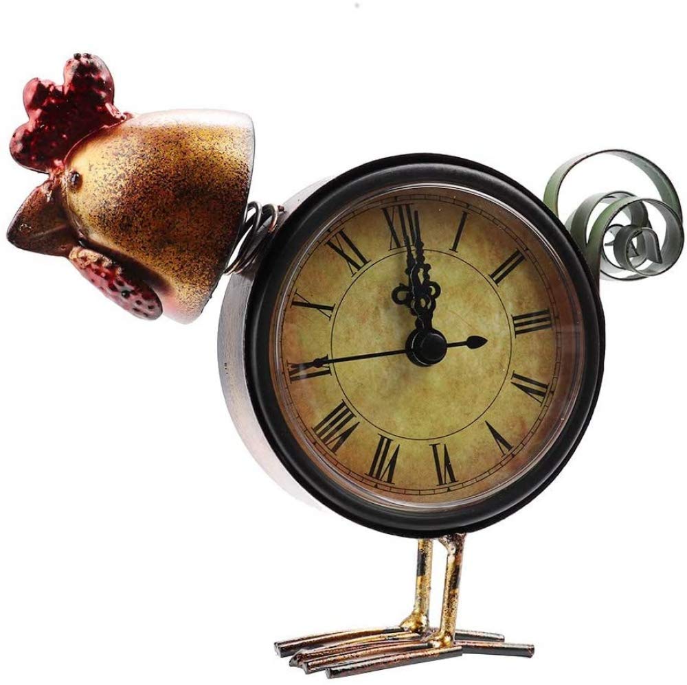 Vintage Metal Chicken Table Clock - Cute Animal Desk Clock for Home & Office Decor, Shelf & Tabletop Decoration | Perfect for Farmhouse, Kitchen, Bedroom & Gift Giving