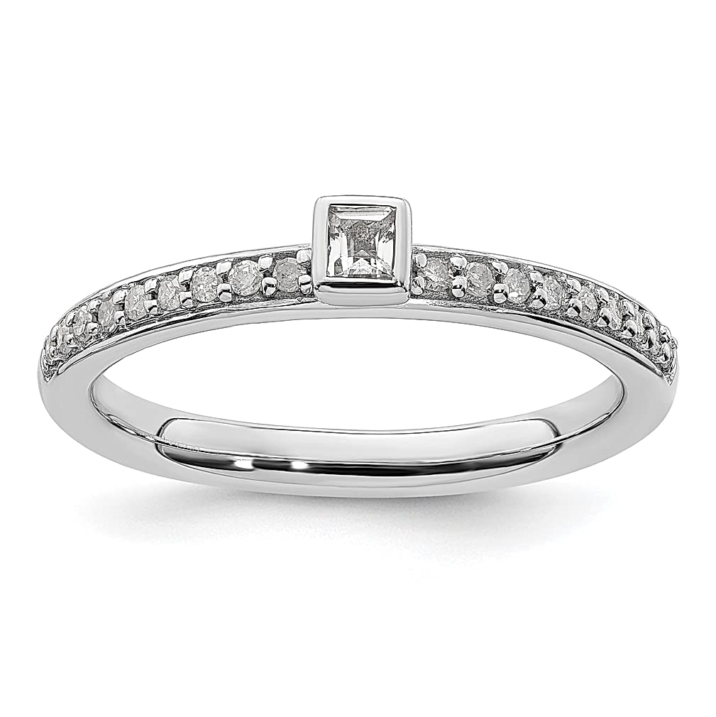 925 Sterling Silver White Topaz & Diamond Stackable Ring - April Birthstone Jewelry for Women | Elegant Gift for Her, Wedding, Anniversary & Everyday Wear