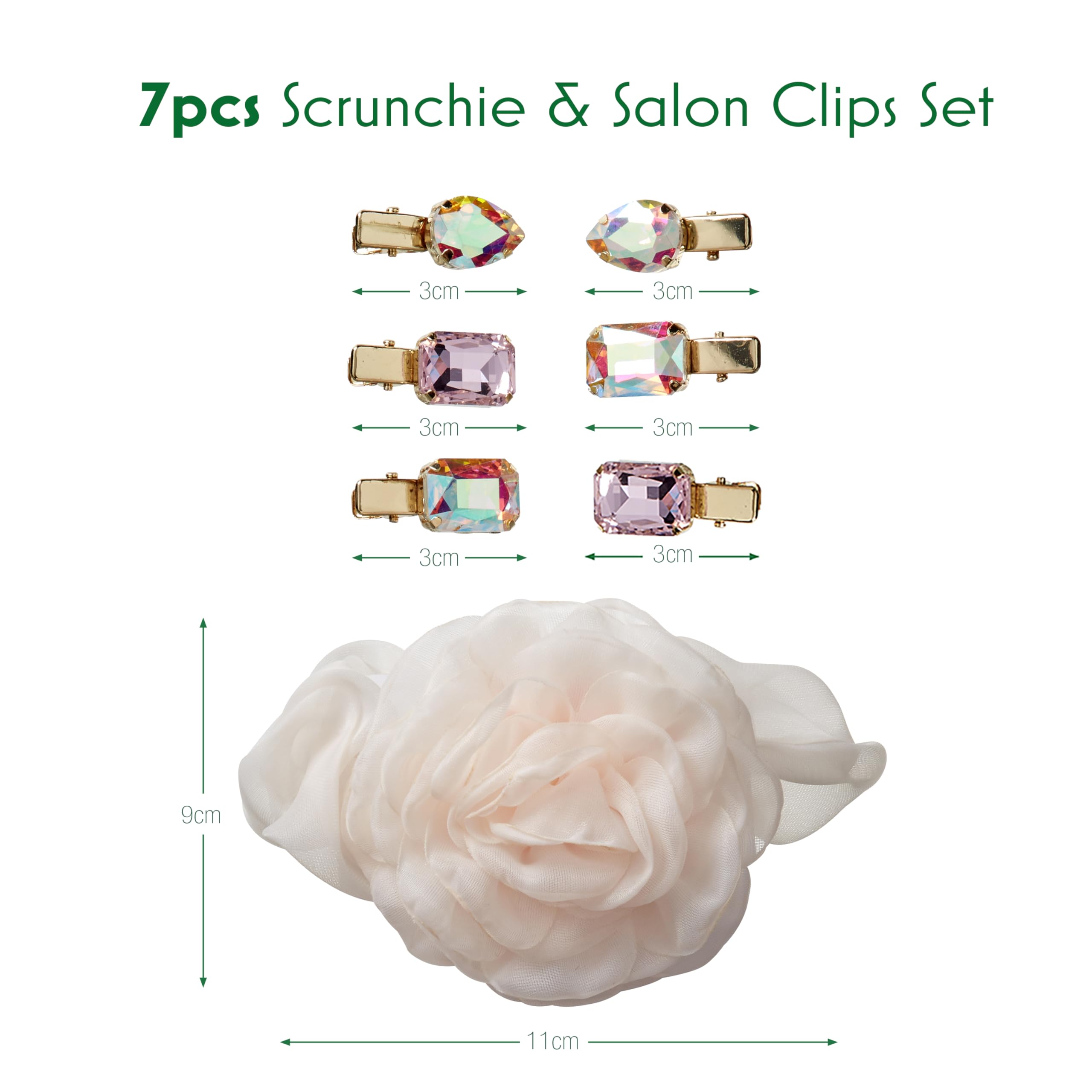 Wicked Glinda Scrunchie & Hair Clip Set - 7 Piece Hair Accessories for Women & Girls | Gift for Her | Scunci by Conair | Perfect for School, Parties & Everyday Styling