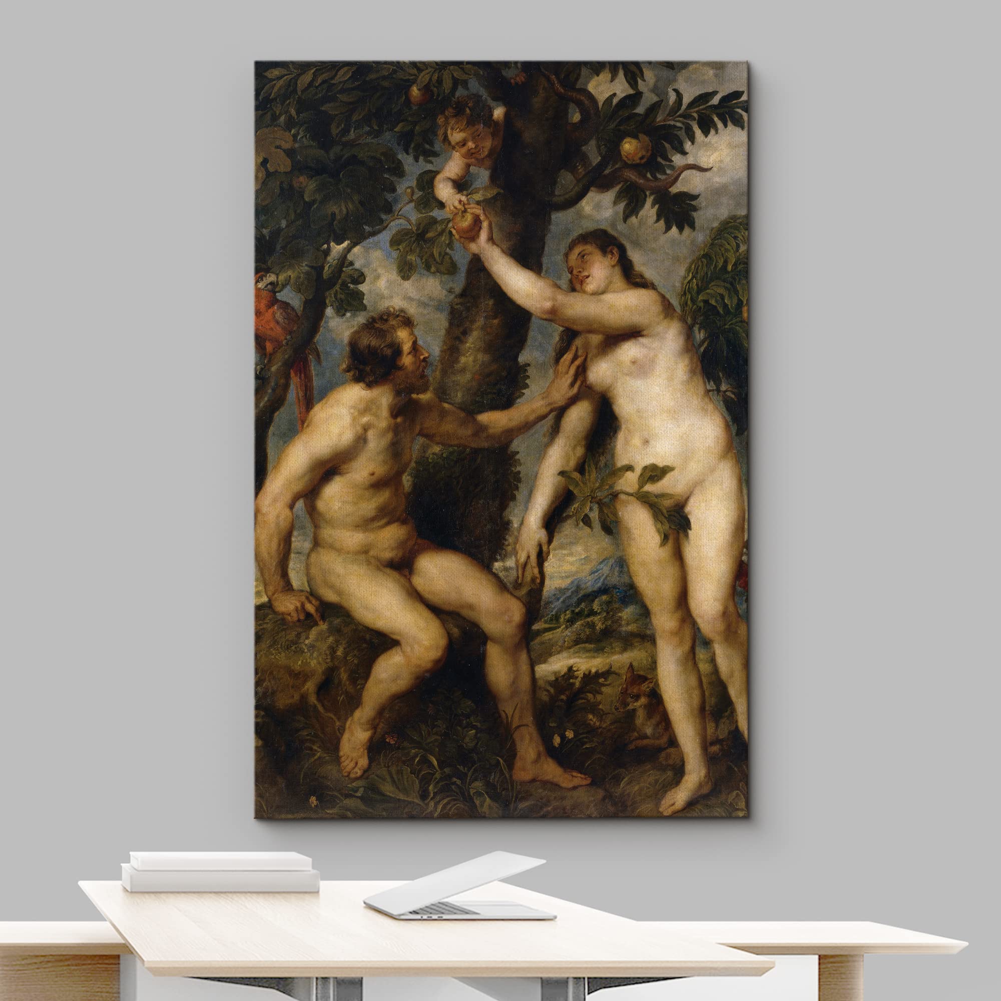Wall26 - The Fall of Man by Peter Paul Rubens 1628-29 Baroque Oil Painting Reproduction - Adam Eve Serpent Angels Canvas Art Print 32x48 Inches - Perfect for Living Room, Bedroom & Office Decor