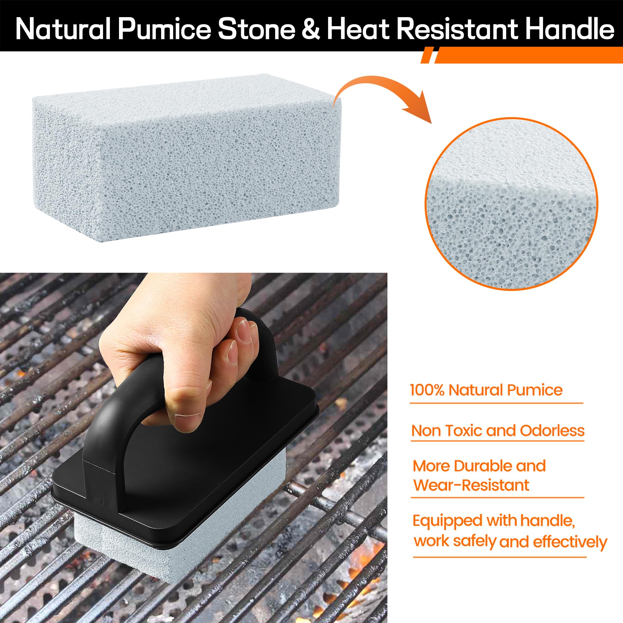 Heavy Duty Grill Cleaner with Handle - 5 Pack Grill Cleaning Bricks & Pumice Stones for BBQ Griddles, Blackstone Flat Top, Swimming Pools & Kitchen Sinks - Effective for Tough Grease & Stains