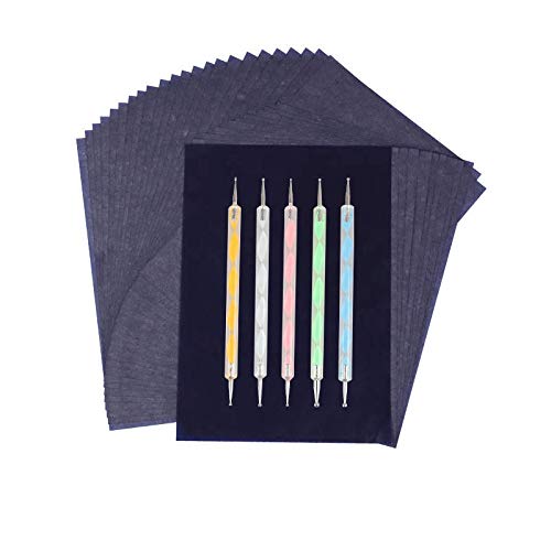 100 Sheets Blue Carbon Transfer Tracing Paper & 5 Ball Embossing Styluses - 9x13 Inches for Art, Crafts, DIY Projects on Paper, Wood, Canvas - Perfect for Scrapbooking, Calligraphy & Decorative Designs