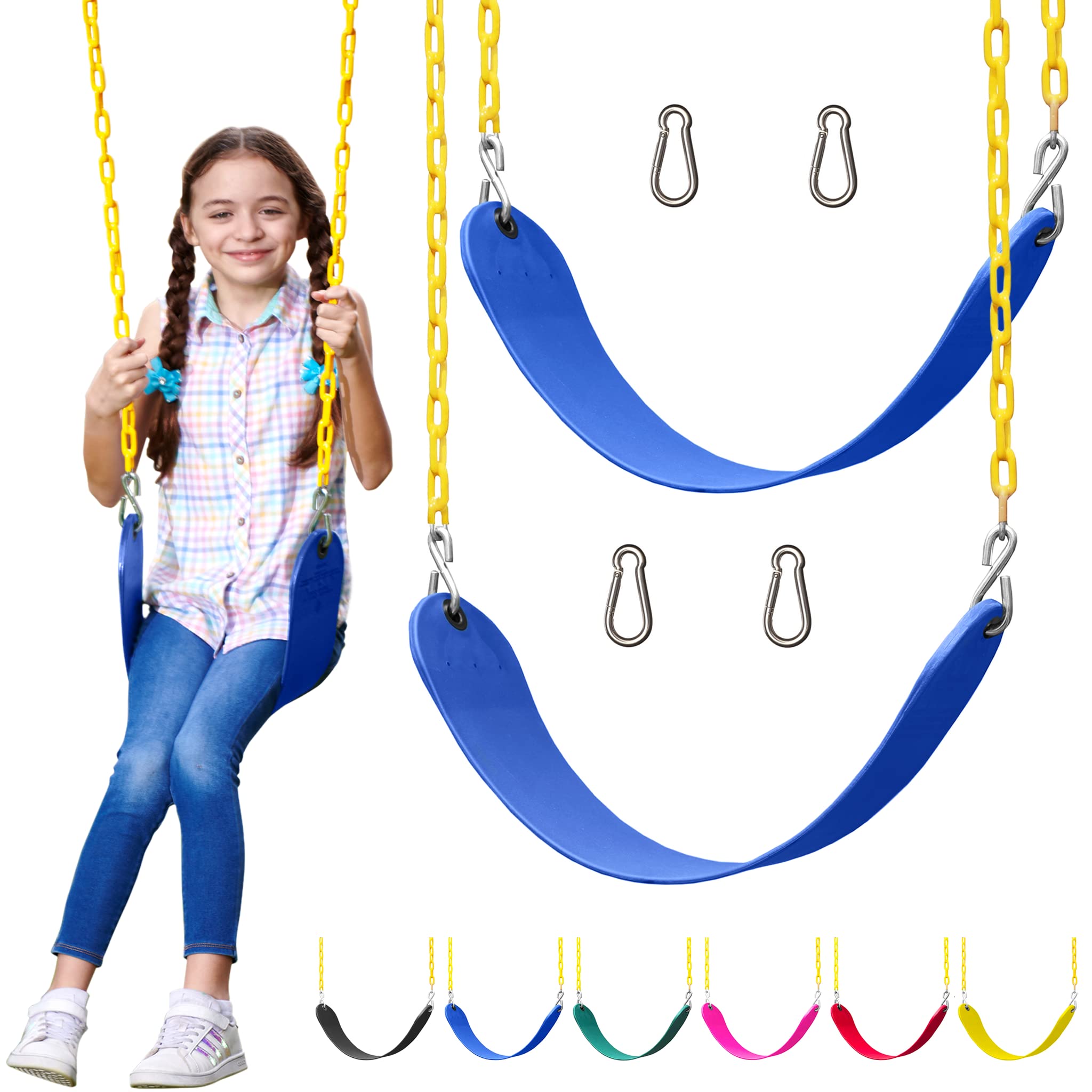 Jungle Gym Kingdom Heavy Duty Swing Seat Replacement Kit - Pack of 2 Outdoor Swing Sets with Durable Chains for Kids Backyard Playground (Blue) - Perfect for Backyard Fun, Park Installations & Outdoor Family Activities