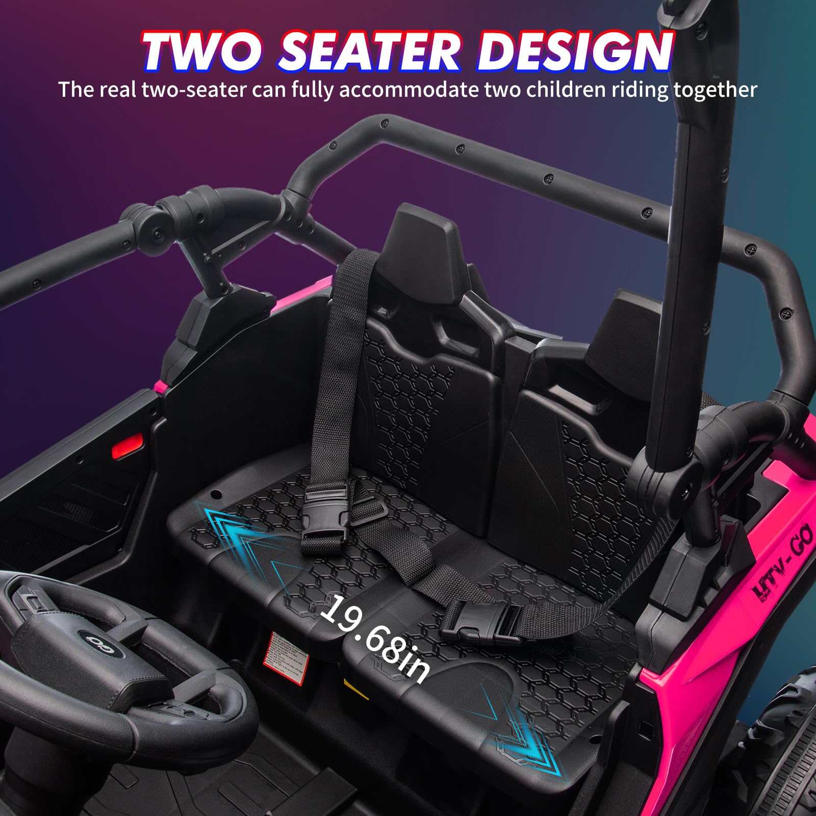 GARVEE 24V Kids Ride On UTV - 2 Seater 4WD Electric Truck with Parent Remote Control, Dual Speed Modes, LED Lights & Shock Absorbers | One-Touch Start, Built-in Music Player (Rose Pink) - Perfect for Outdoor Adventures, Backyard Play & Birthday Gifts for Boys & Girls Ages 3-8