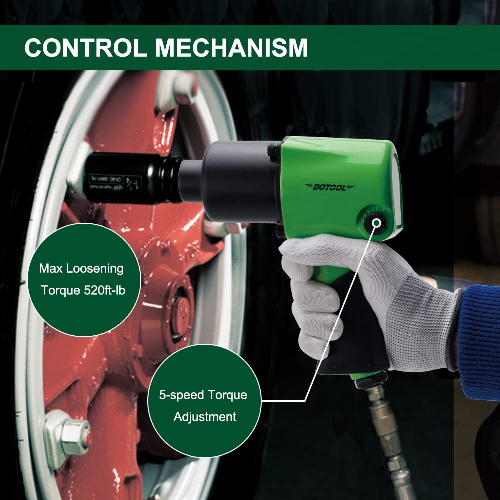 1/2 Inch Heavy Duty Air Impact Wrench - 5-Speed Pneumatic Impact Gun with 520ft-Lbs Max Torque & Twin Hammer Technology for Auto Repair, Tire Changes, and Mechanical Maintenance (Ideal for Professional Mechanics & DIY Car Enthusiasts)