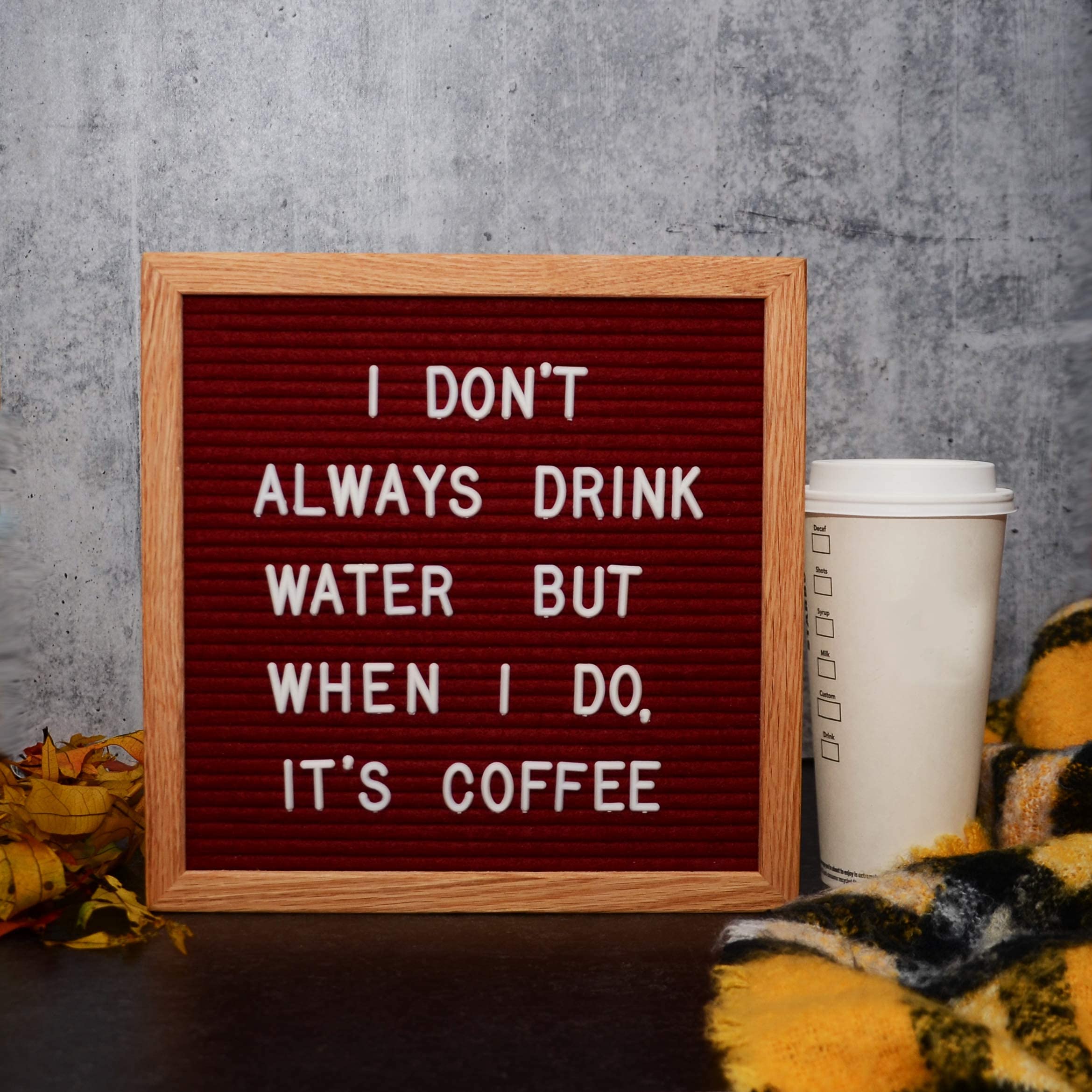 10x10 Inch Felt Letter Board with 300 Changeable Letters - White Oak Frame Message Board for Baby Announcements, Milestones, Office Decor | Perfect for Home Nursery, Wedding Signs, Restaurant Menus & Classroom Displays (Sangria)