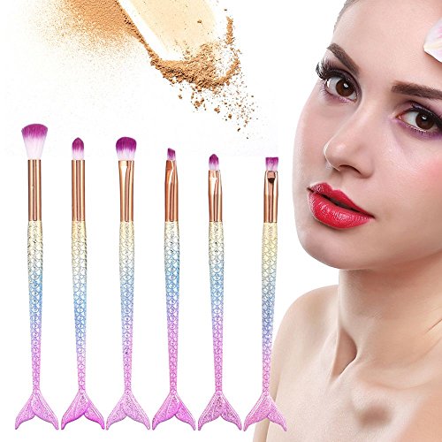6Pcs Professional Mermaid Makeup Brush Set - Eyeshadow, Lip & Eye Brushes for Women - Soft Synthetic Bristles for Flawless Makeup Application - Perfect for Daily Use, Travel & Professional Makeup Artists