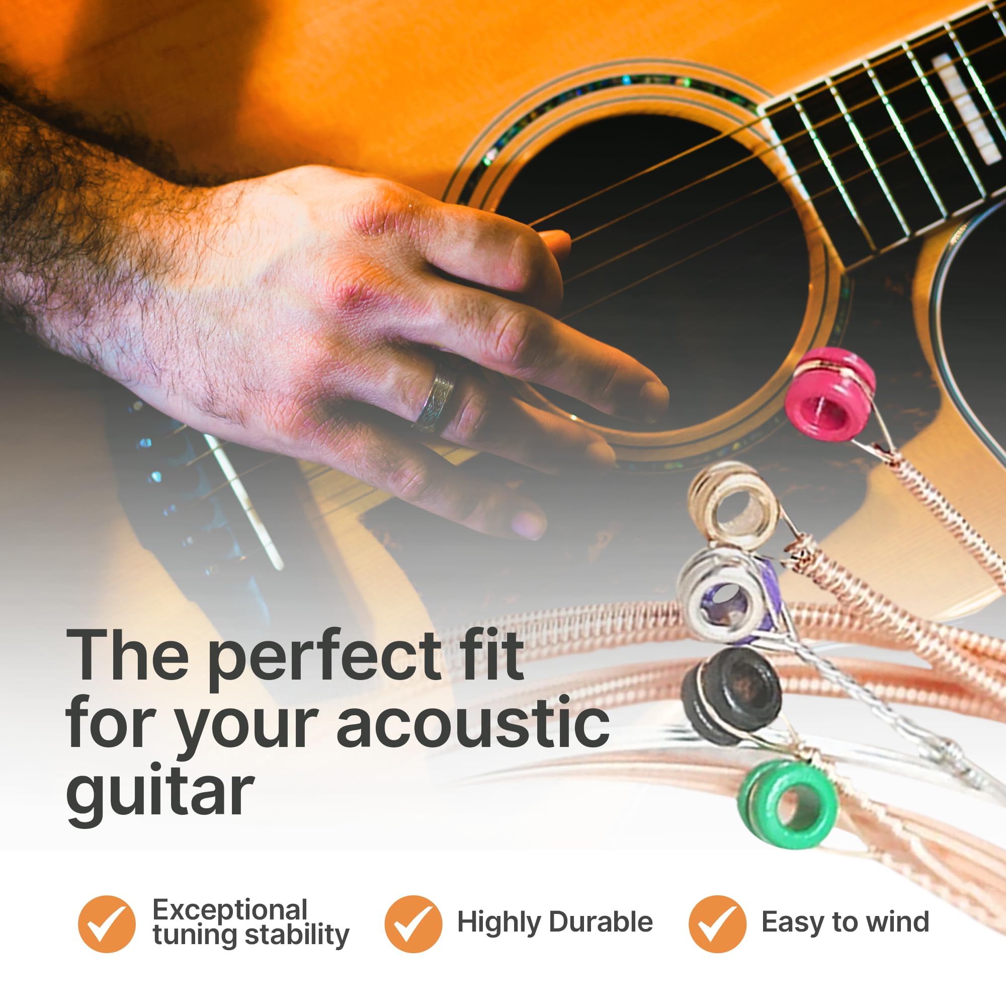 Premium Acoustic Guitar Strings 12-53 Light Gauge - Phosphor Bronze with Nano Coating for Long-Lasting Durability & Smooth Feel | 90/10 Bronze Alloy | Perfect for Concerts, Practice & Studio Recording