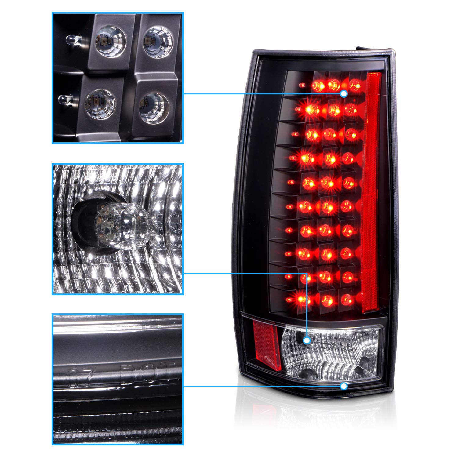 AmeriLite Black LED Tail Lights Replacement for Chevy Tahoe, Suburban, GMC Yukon - Left & Right Side Pair - Durable, Bright, Easy Installation for Enhanced Nighttime Safety