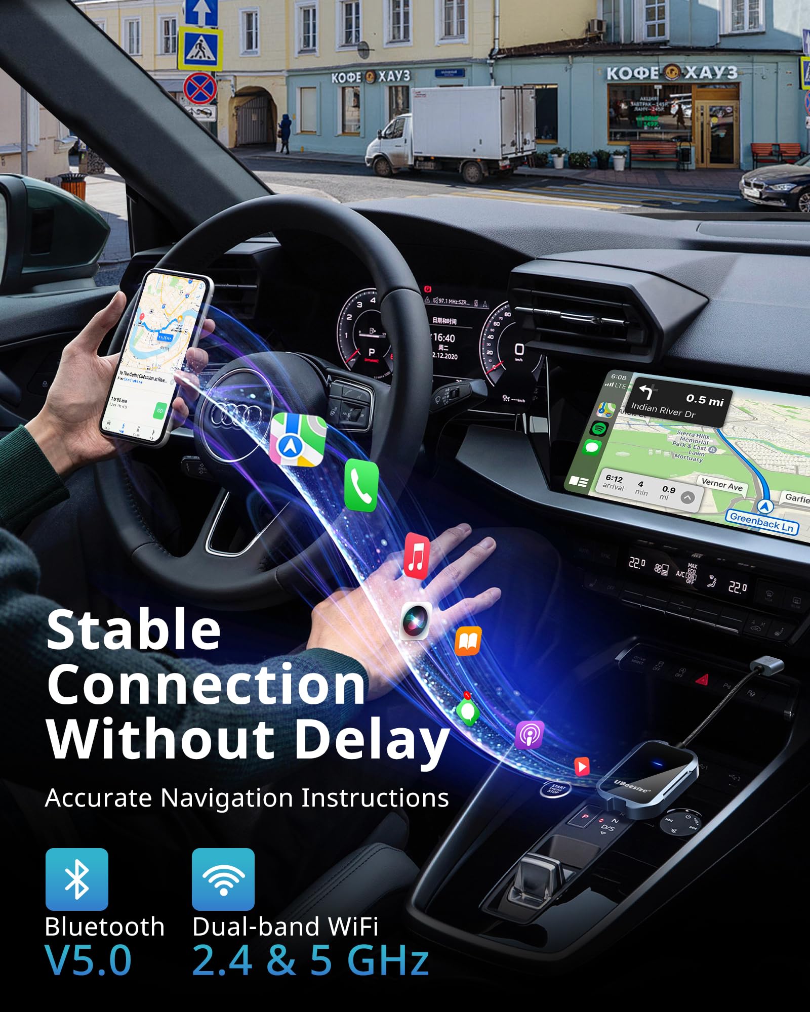 UBeesize Wireless CarPlay Adapter (2025) - Seamless Wireless Upgrade for 2017+ Cars | iPhone & Android Compatible | Plug & Play for Hands-Free Driving & Music Streaming