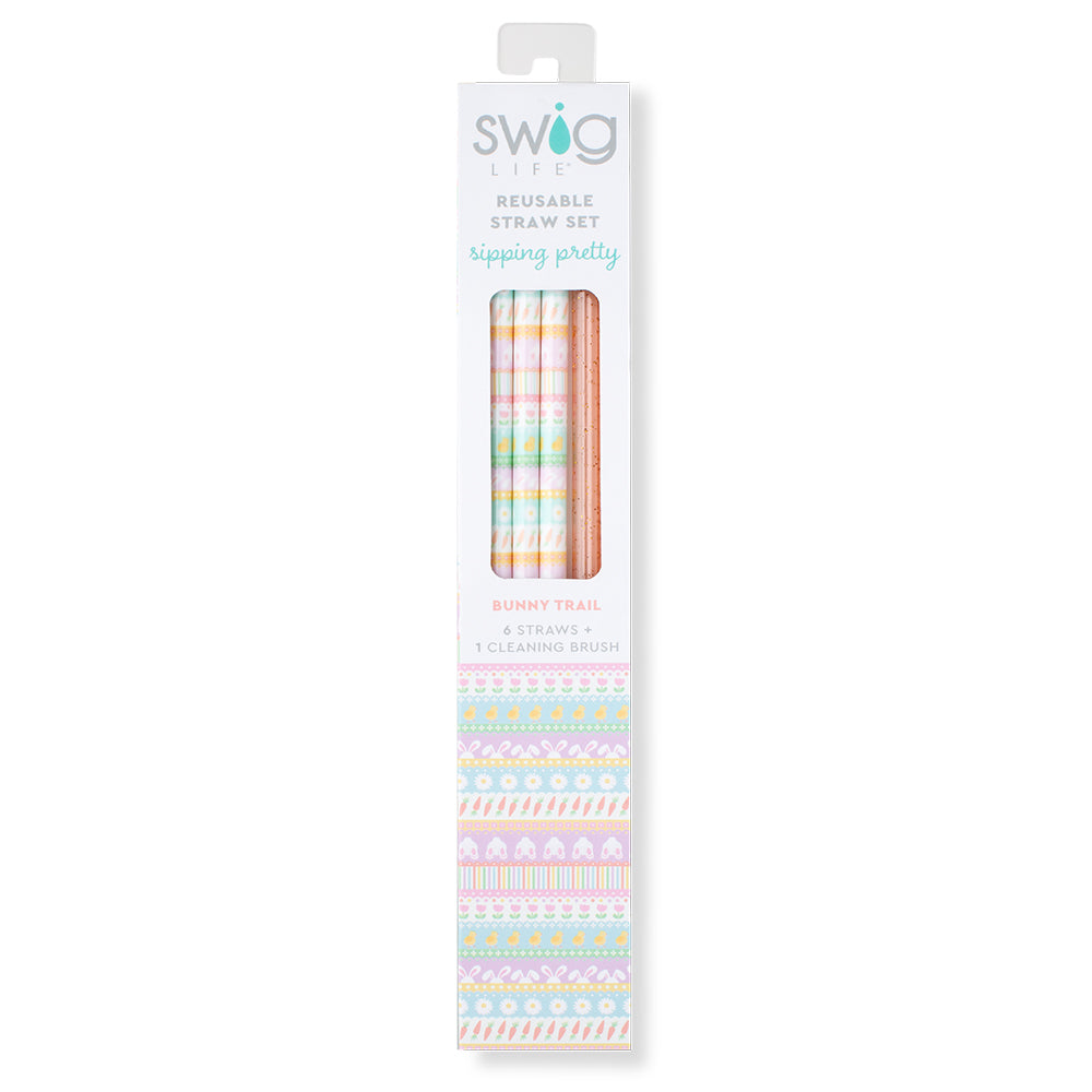 Eco-Friendly Bunny Trail & Peach Glitter Reusable Straw Set - BPA-Free Silicone Drinking Straws for Smoothies, Cocktails, and Iced Coffee - Perfect for Parties, Home Use, and Travel