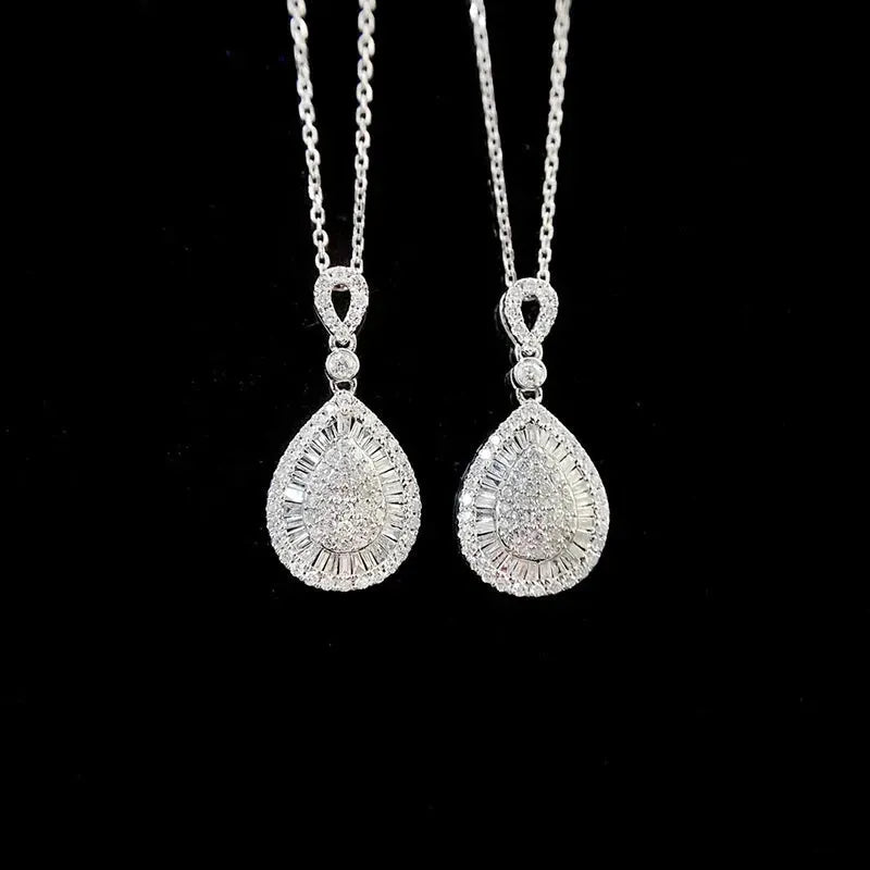 18K White Gold Diamond Pendant Necklace for Women - 0.50 Carat Real Natural Diamond Water Drop Pendant, Classic Wedding Jewelry Gift for Anniversary, Engagement & Special Occasions