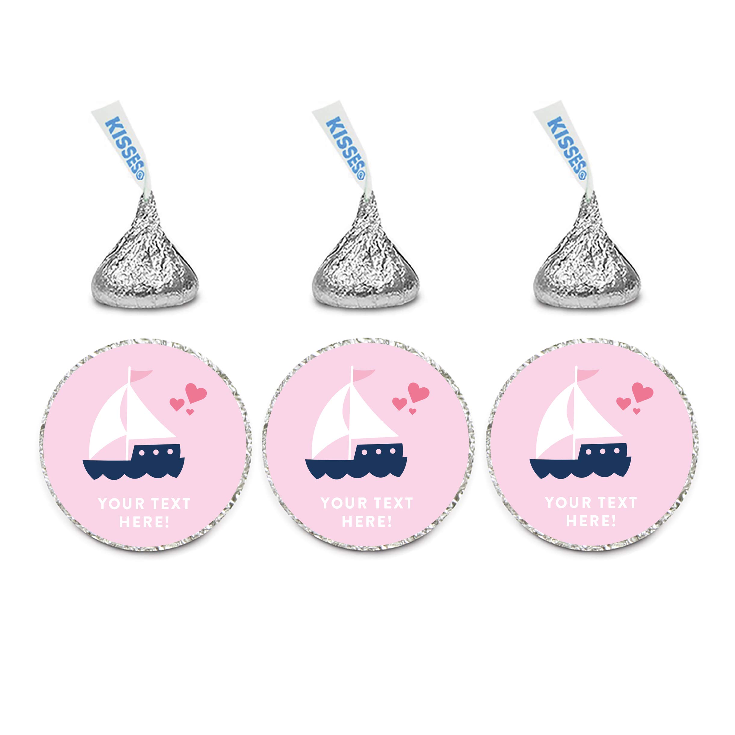 Personalized Chocolate Drop Labels Stickers - 216-Pack Custom Name Baby Shower Favors, Nautical Sailboat Design for Girl, Party Decorations & Gifts | Perfect for Kisses Candy Wraps, Wedding Favors, Birthday Party Decor